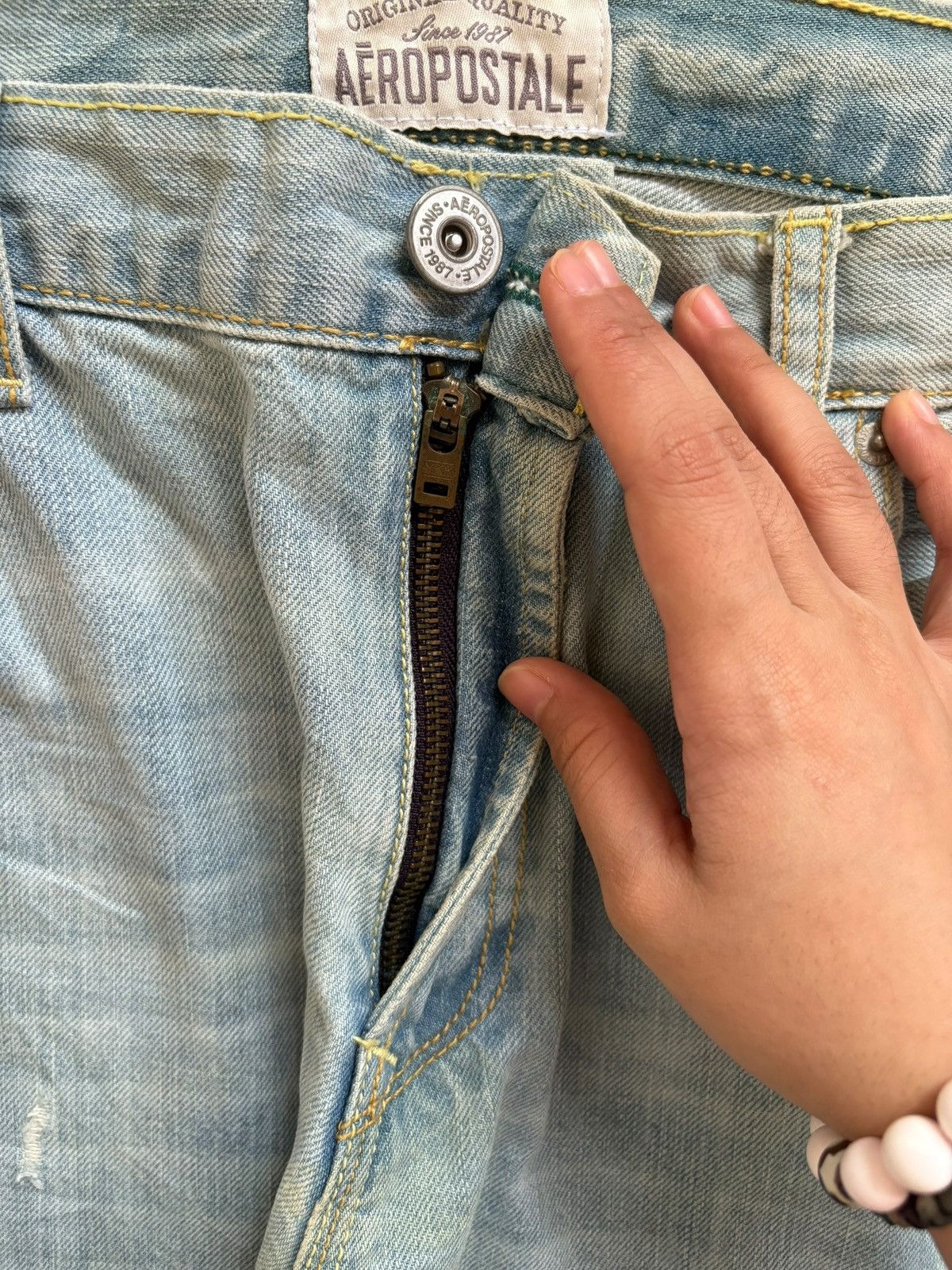 Aeropostale × Japanese Brand Vintage Japanese Brand Sashiko Style Rip Loose Baggy Jeans Size US 38 / EU 54 - 3 Thumbnail