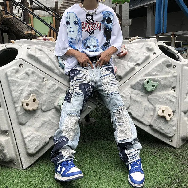 Japanese Brand × Jean Retro loose straight leg loose hole jeans Size US 32 / EU 48 - 6 Thumbnail
