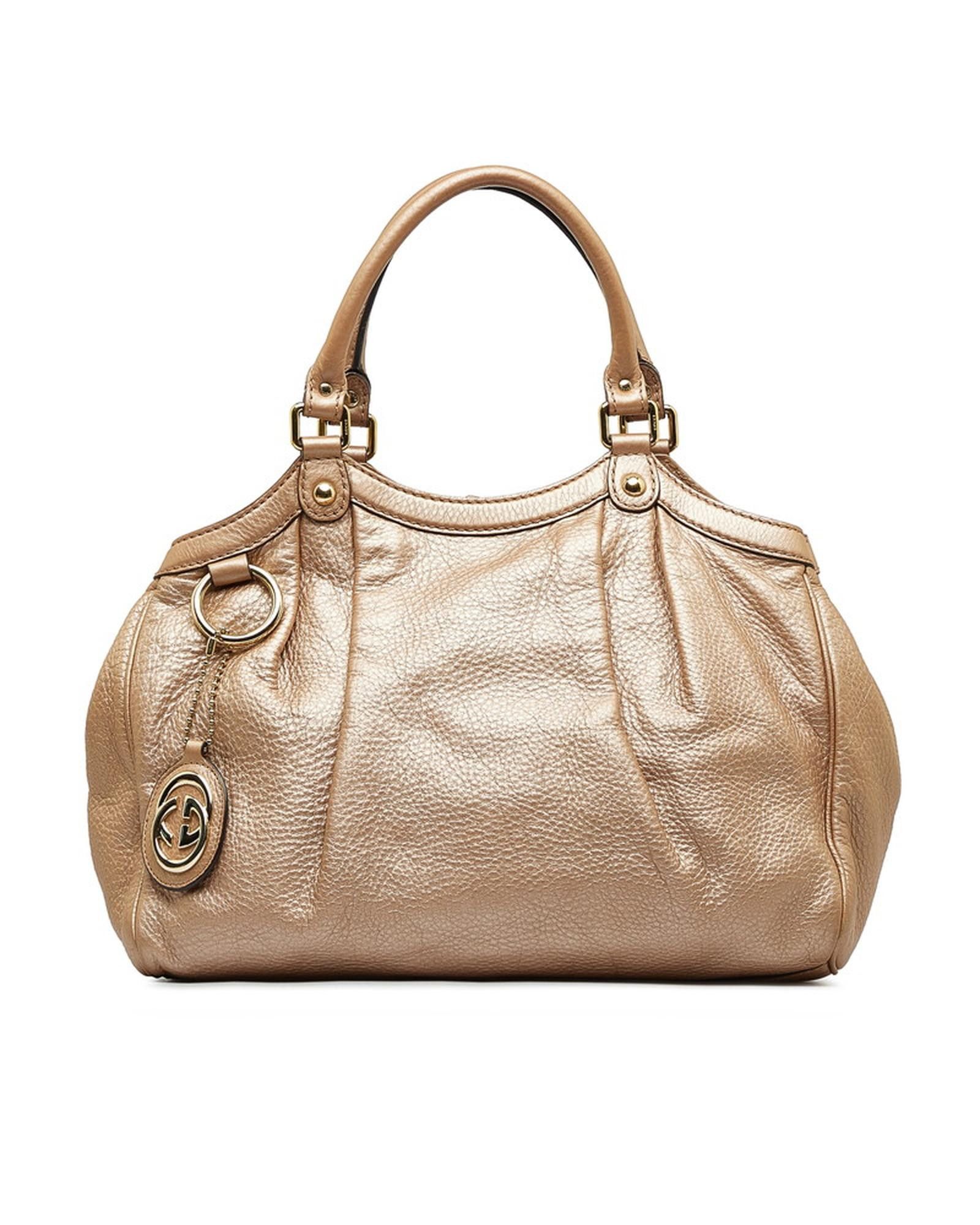 image of Gucci Gold Finish Leather Tote Bag, Women's