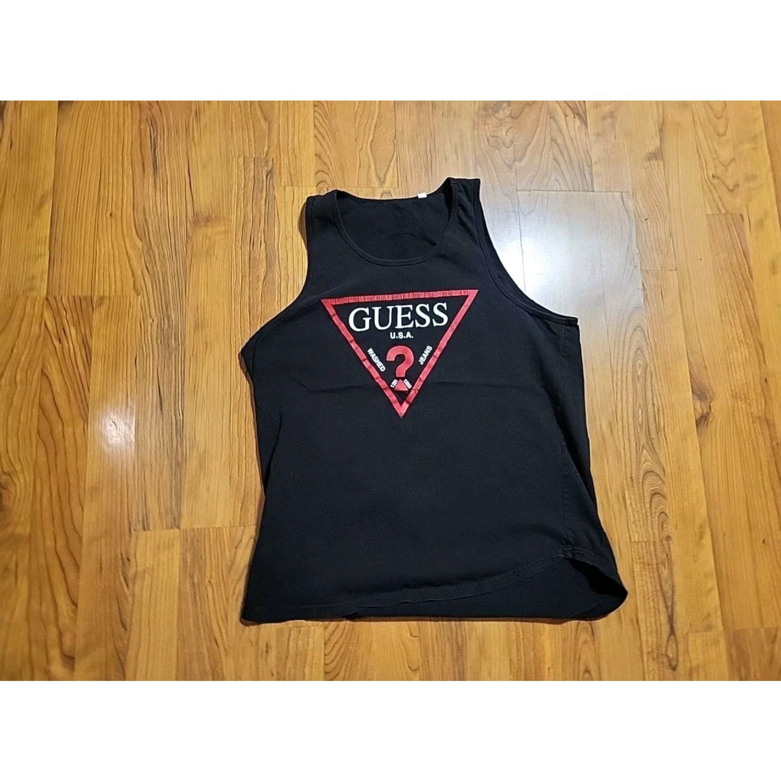 Vintage VINTAGE Guess Tank Top XL Unisex 90s Black Cotton Red Triangle Sportswear Beach Shirt Size US XL / EU 56 / 4 - 4 Thumbnail