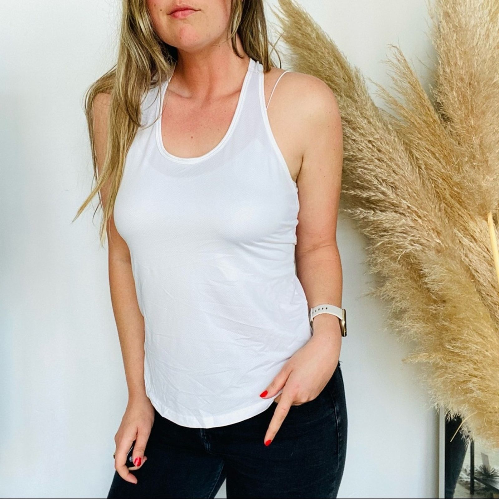 Old Navy OLD NAVY ACTIVE White Grey Open Back Athletic Tank Top Shirt Size S / US 4 / IT 40 - 1 Thumbnail