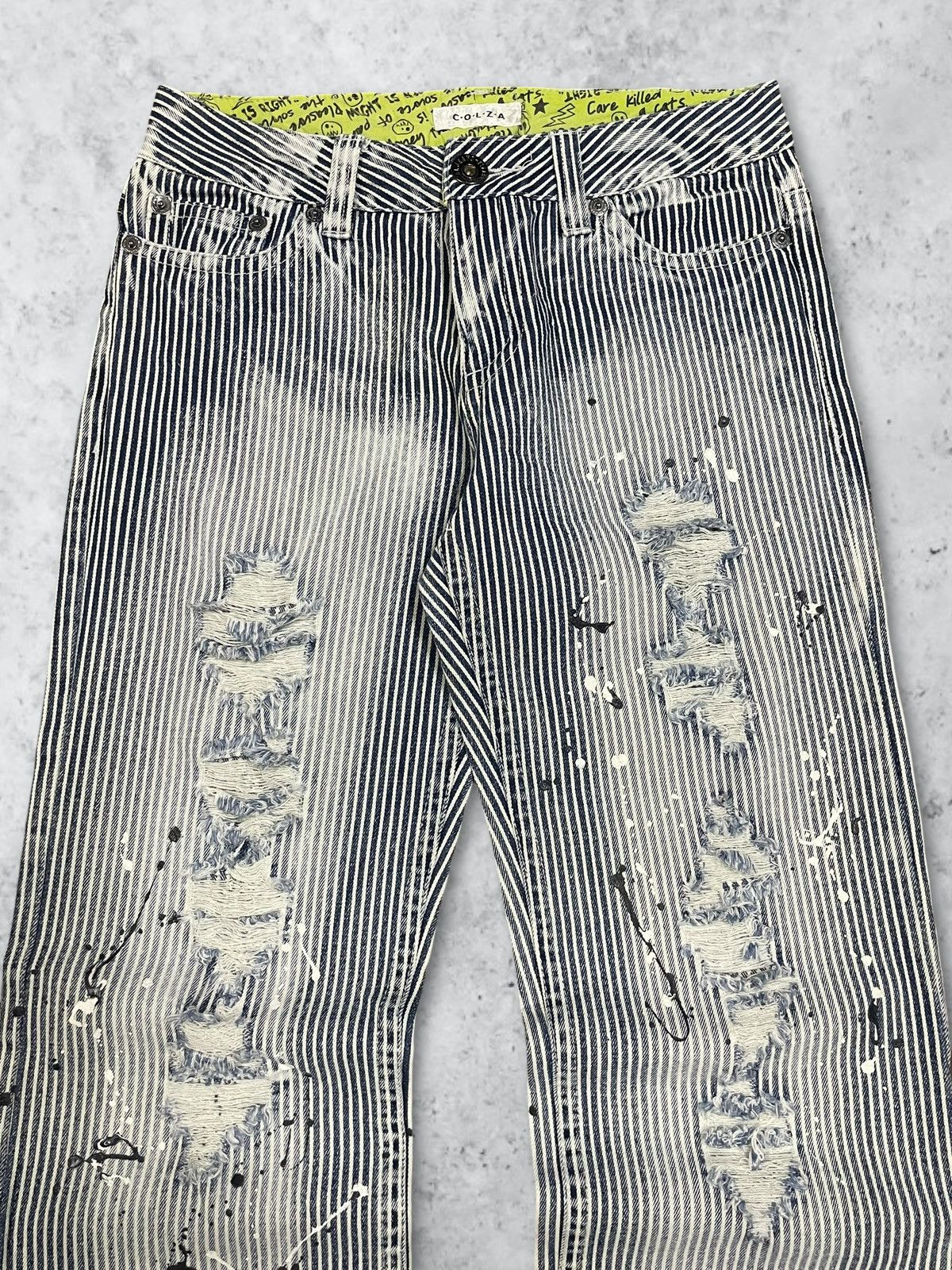 Japanese Brand Vintage Y2k Japanese Punk Paint Splatter Hickory Baggy Jeans Size US 31 - 2 Thumbnail