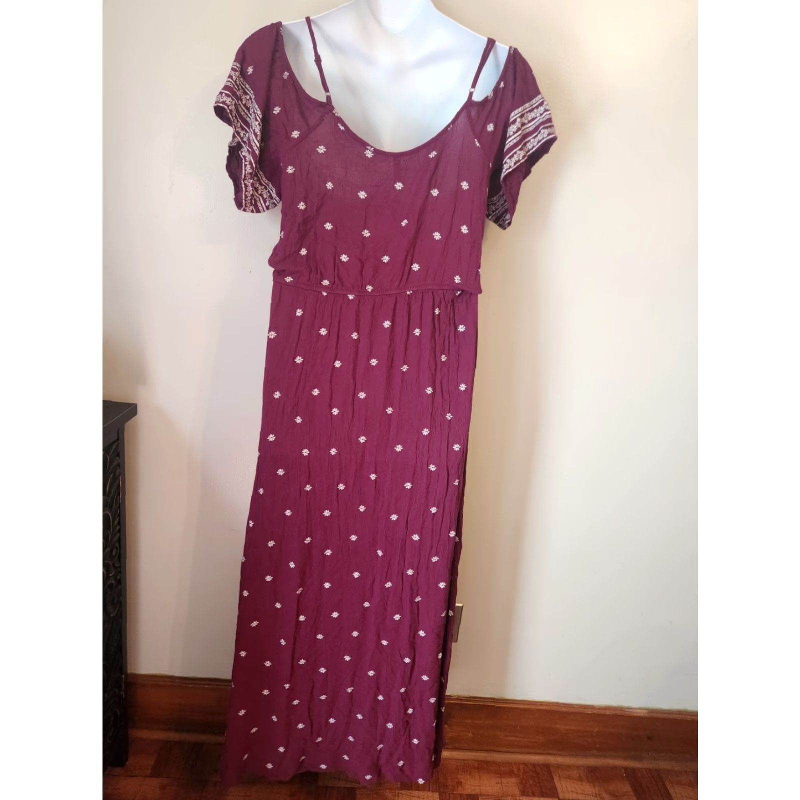 Vintage Xhilaration Maxi Dress Floral Red V-Neck Short Sleeve Boho Hippie XL Women Size XL / US 12-14 / IT 48-50 - 7 Thumbnail