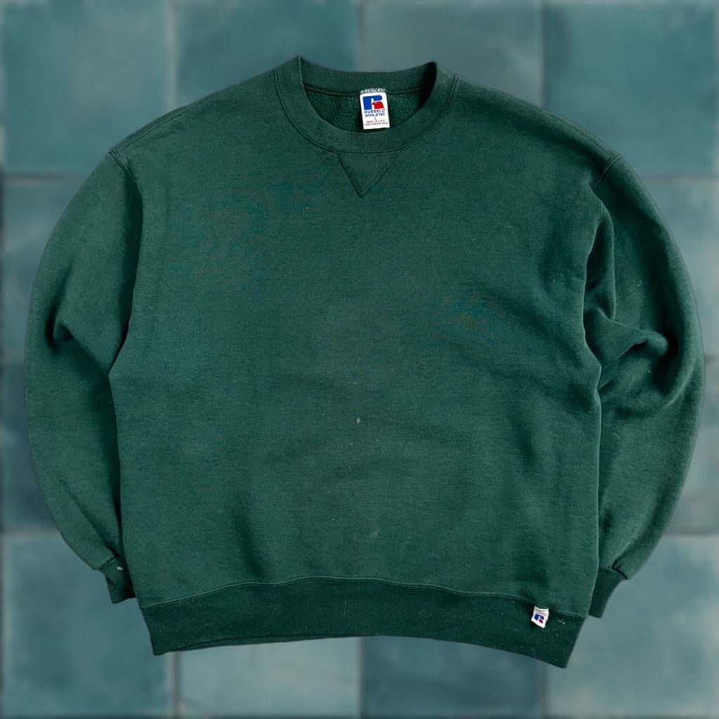 Russell Athletic VINTAGE Russell Athletic Sweatshirt Crewneck Green L 90s Logo Mens Pullover All Seasons Size US L / EU 52-54 / 3 - 1 Thumbnail