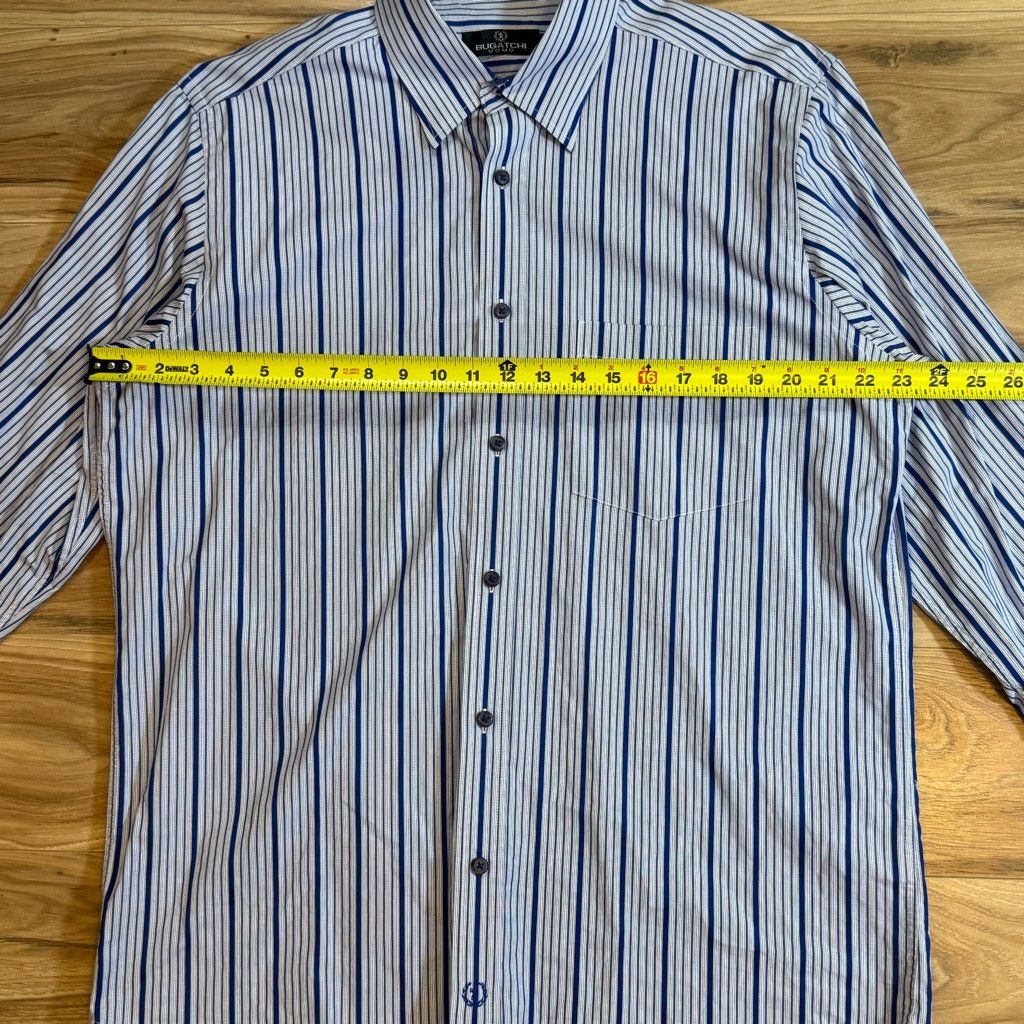 WISDOM Bugatchi Uomo Striped Button Up Shirt Blue White L Size 38L - 5 Thumbnail