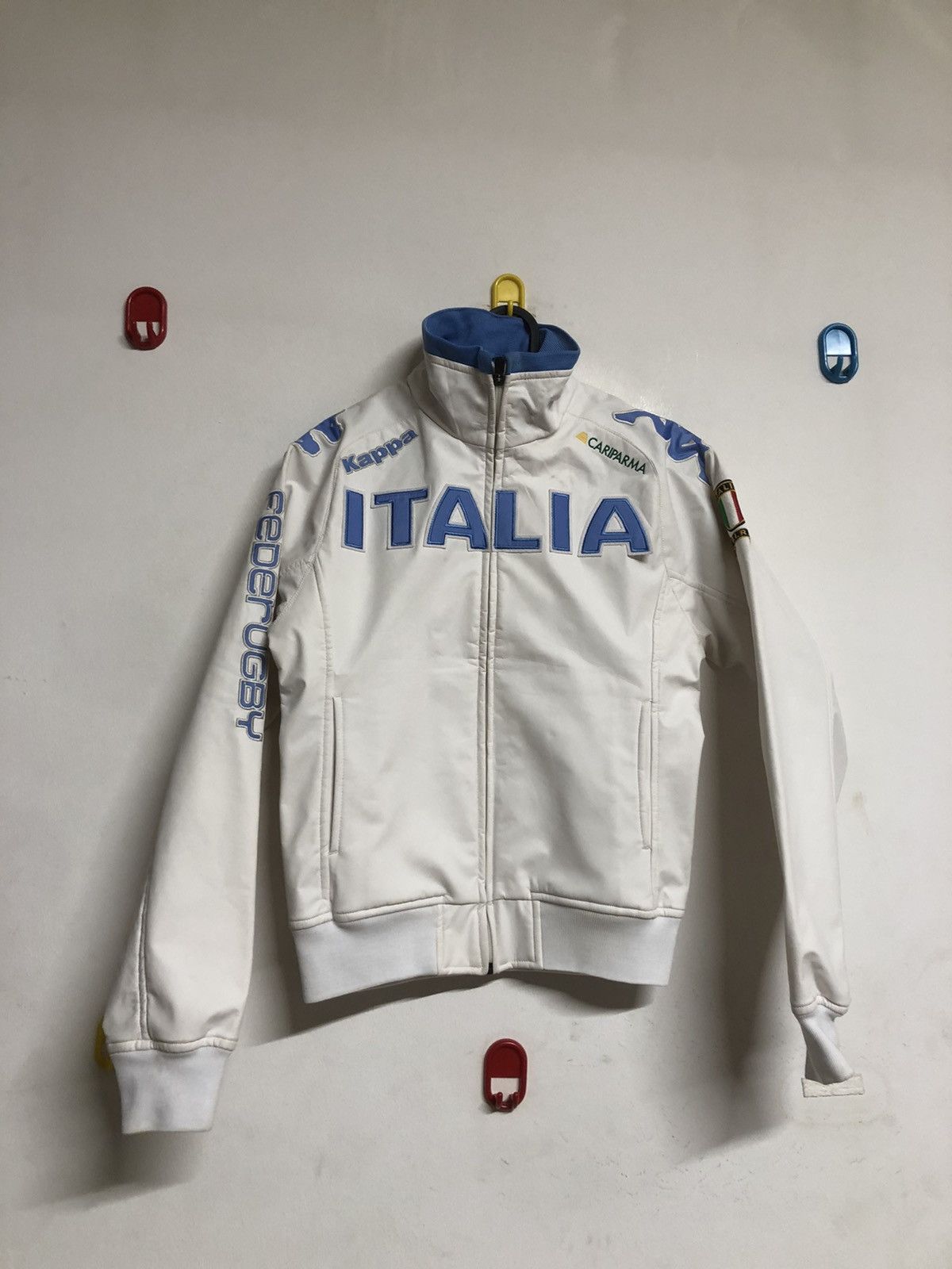 image of Kappa Italy Team Multi Logo Archive Bomber Y2K in White, Women's (Size Medium)