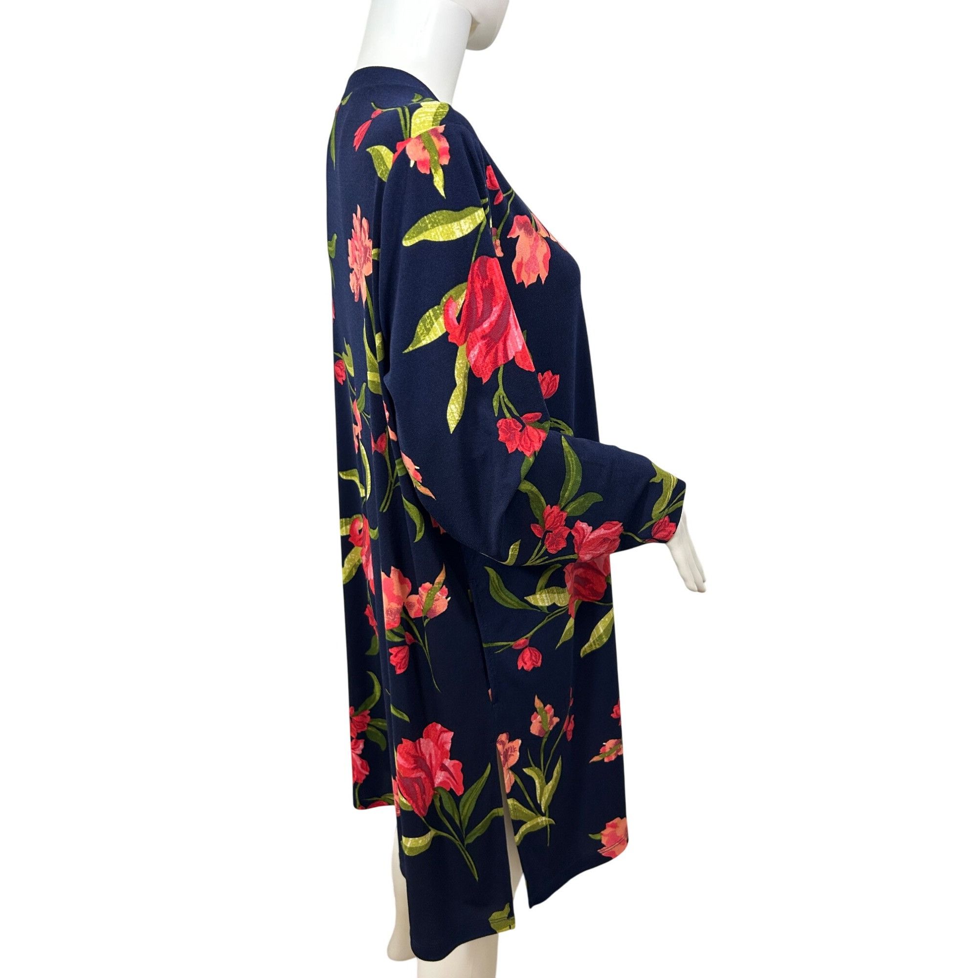 Other Susan Graver QVC Mini Dress 1XP Navy Floral V-Neck Button Do Size XL / US 12-14 / IT 48-50 - 4 Thumbnail