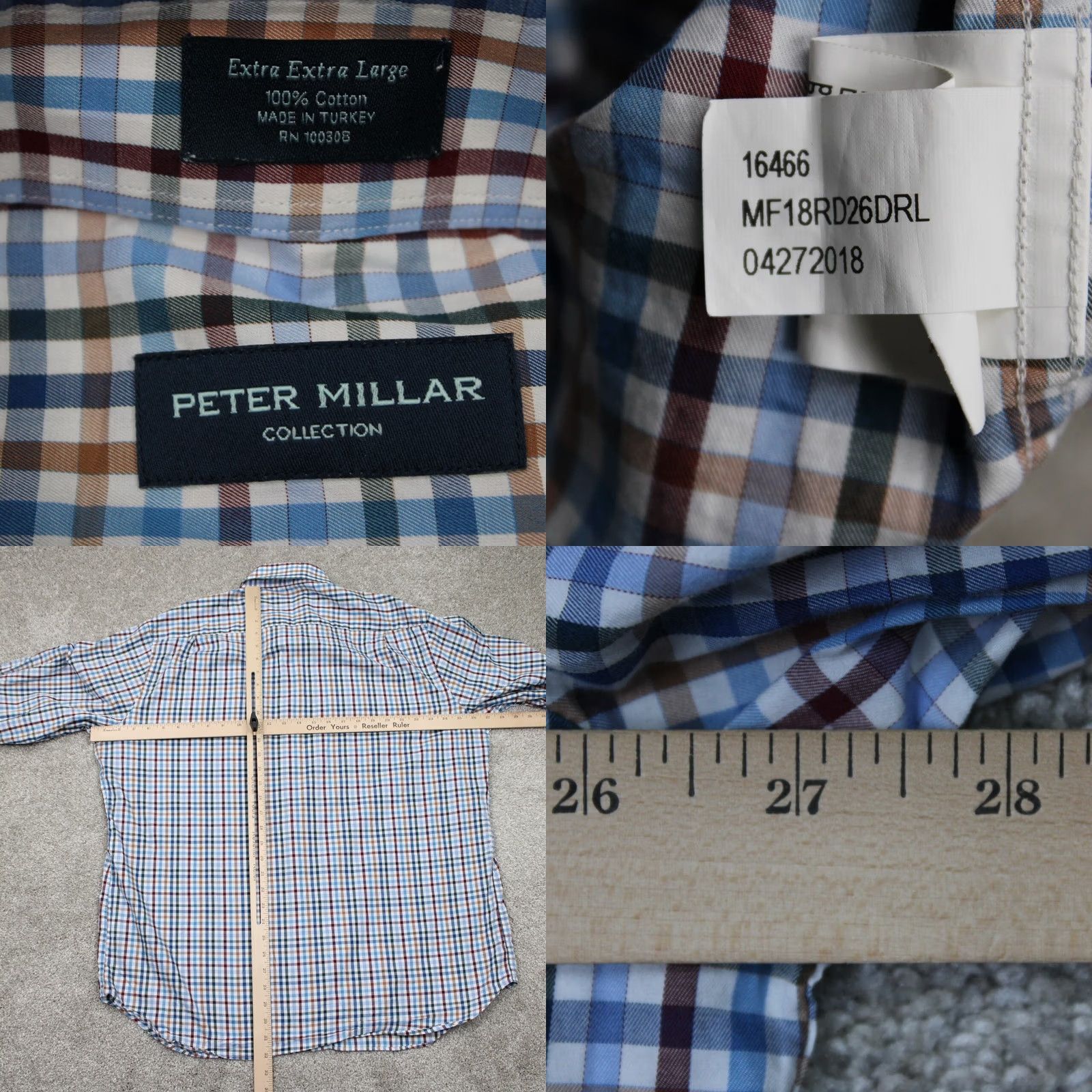 Peter Millar Peter Millar Collection Shirt Mens 2XL Blue Plaid Cotton L/S Button-Up | Button-Down Casual Formal Workwear Men 2XL XXL Regular Button-Up Shirt Size US XXL / EU 58 / 5 - 8 Thumbnail