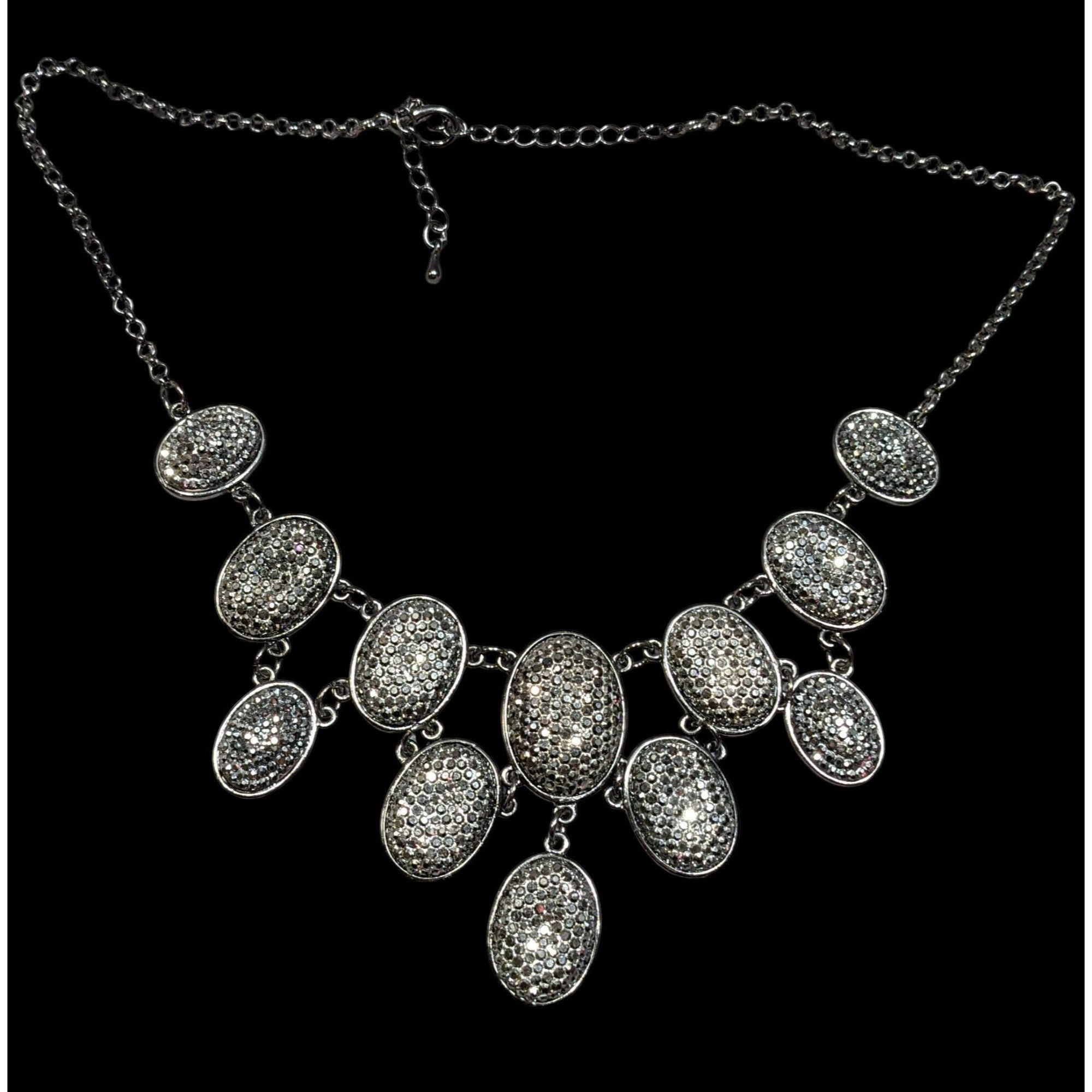 Other Glam Goth Sparkly Pave Silver Tone Rhinestone Bib Necklace Size ONE SIZE - 1 Thumbnail