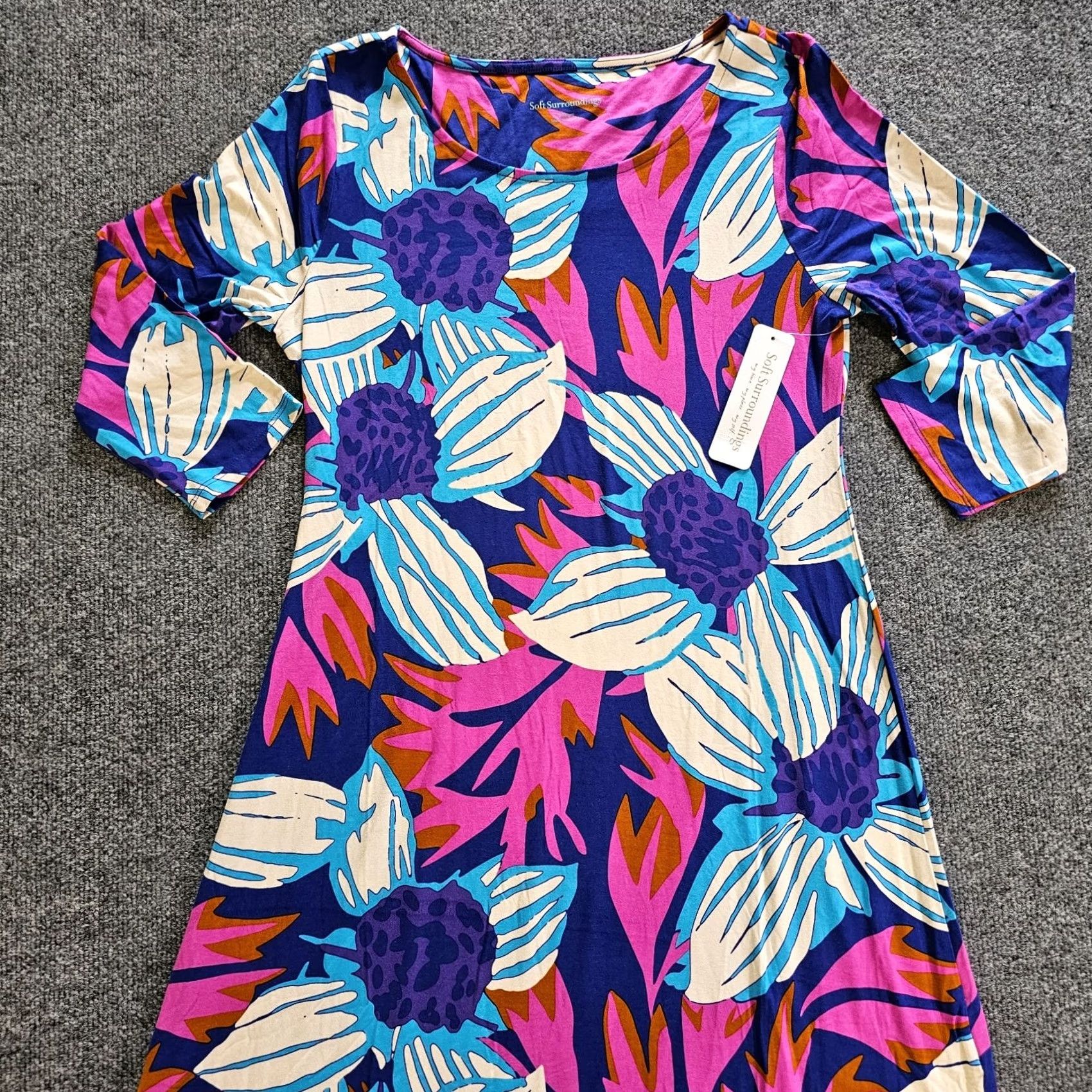 Soft Surroundings Soft Surroundings Dress Women M Purple Pink Floral Maxi Knit 3/4 Sleeve Round Neck Stretch Vintage No Size M / US 6-8 / IT 42-44 - 2 Thumbnail