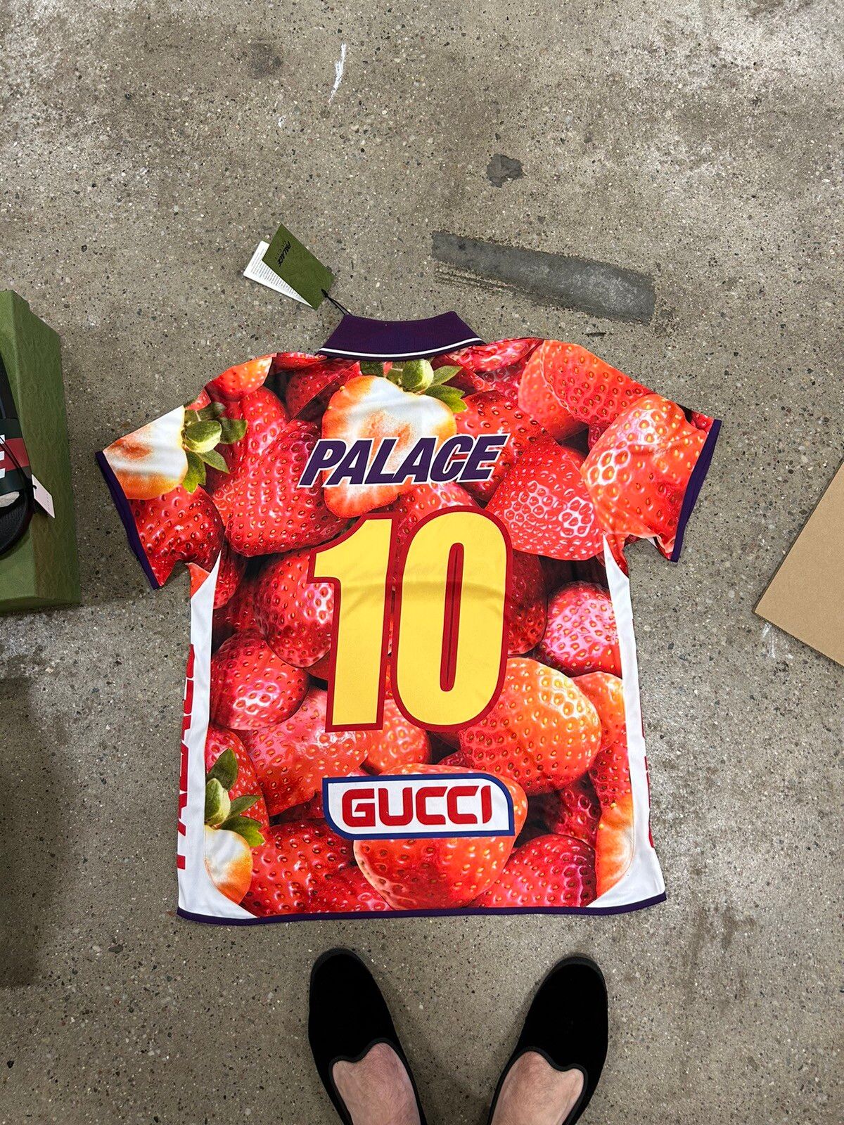 Palace x Gucci Strawberry Print Technical Jersey Football T-shirt Red