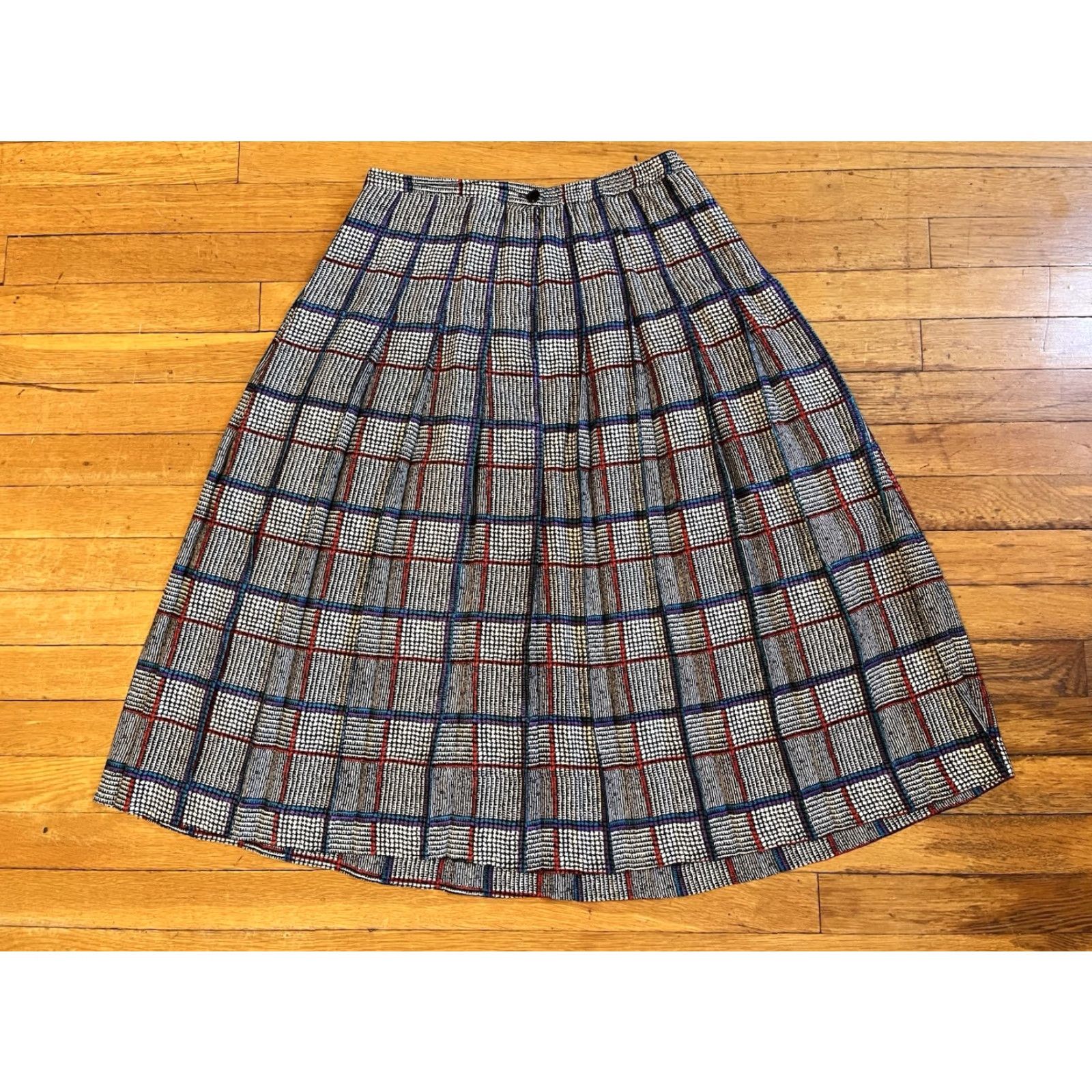 Vintage VINTAGE Starington Silk Blouse Skirt Scarf Set Women’s 12 Plaid Grey Blue 80s Size 4XL / US 24-26 - 4 Thumbnail