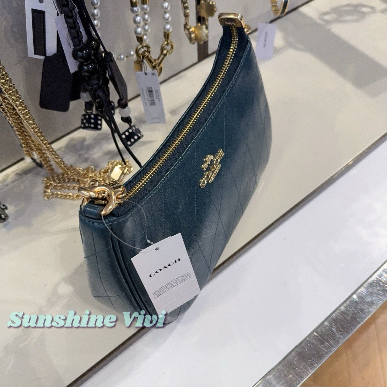 Coach NWT Coach Teri Shoulder Bag CDP32 Gold/DARK TEAL leahter Size ONE SIZE - 7 Thumbnail