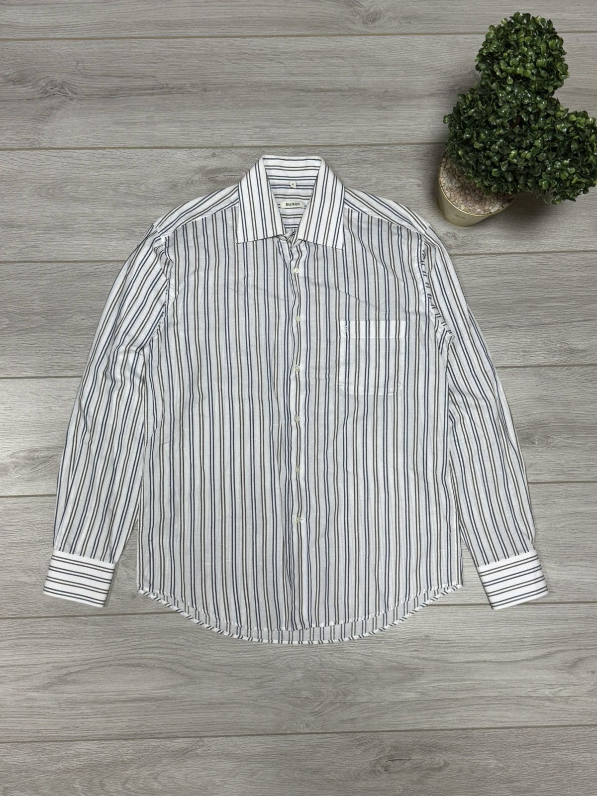 Balmain Balmain linen shirt buttons up pocket B logo striped Size US M / EU 48-50 / 2 - 4 Thumbnail