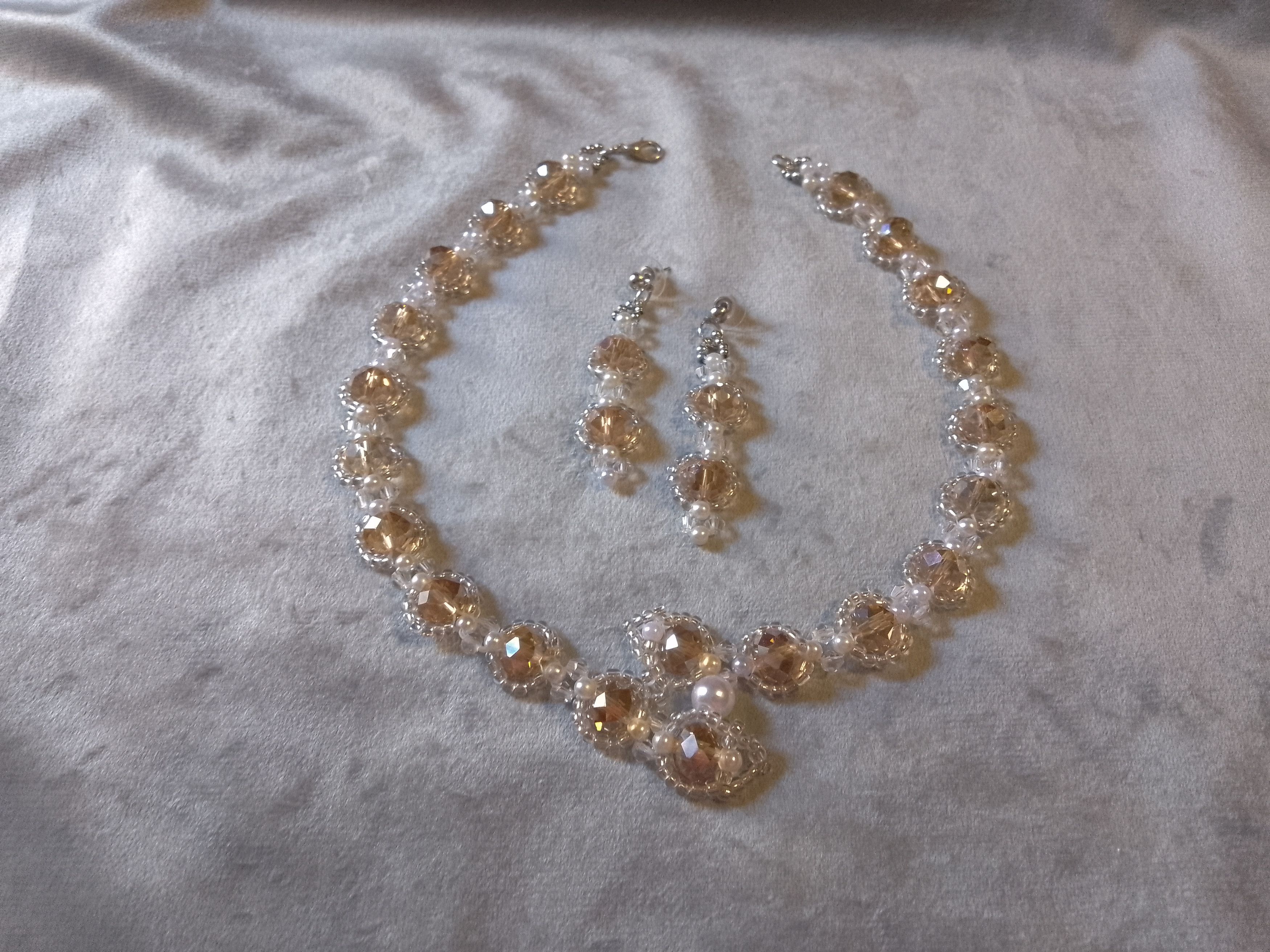 Handmade Necklace earrings Fine crystal+glass Snakish shape. Elegant Size ONE SIZE - 1 Thumbnail
