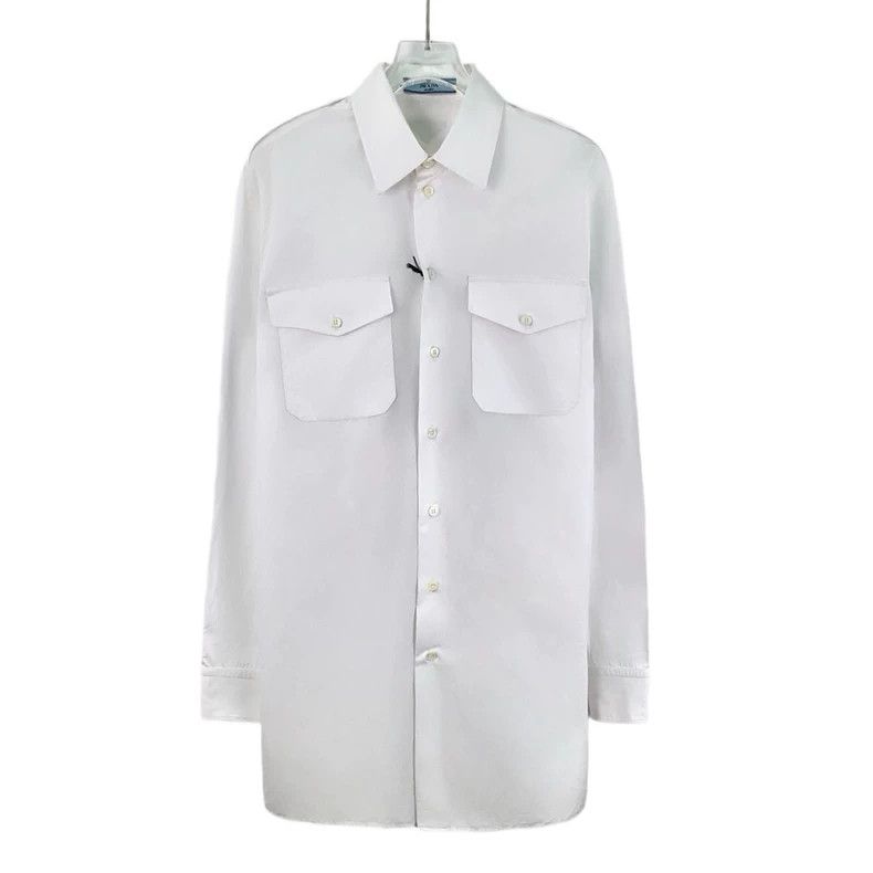 Prada White Triangle Logo Cotton Shirt