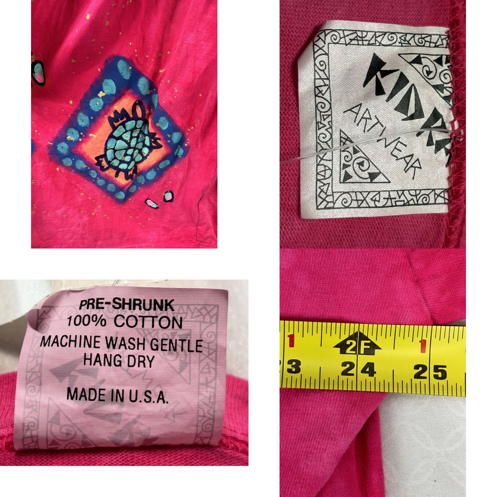 Pinko Vtg Kidra Art wear Dress XL Painted Turtle Made USA Pockets Cotton Midi Pink Size XL / US 12-14 / IT 48-50 - 8 Thumbnail