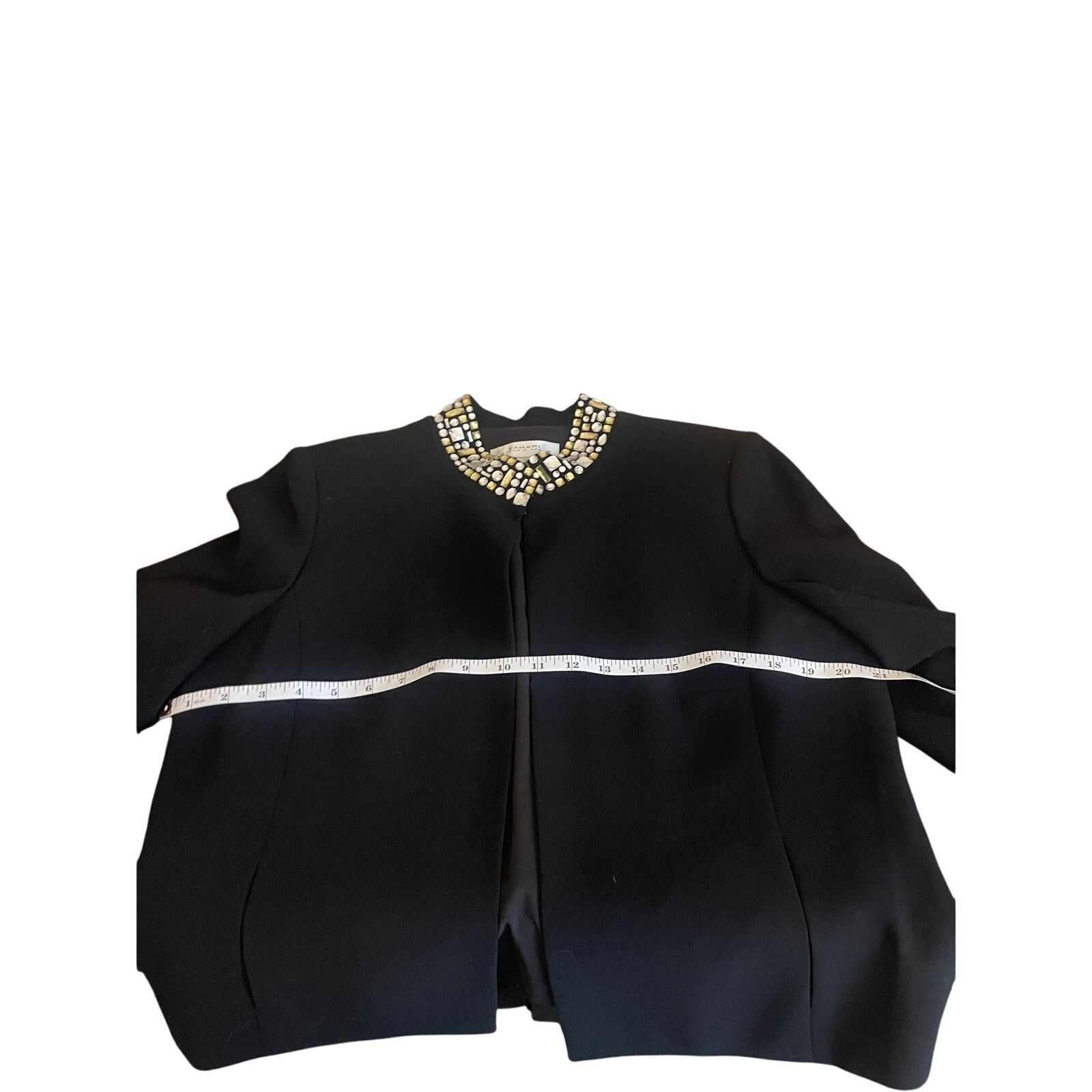 Elie Tahari Tahari Black Embellished Collar Open Front Jacket Size 12 Size L / US 10 / IT 46 - 7 Thumbnail