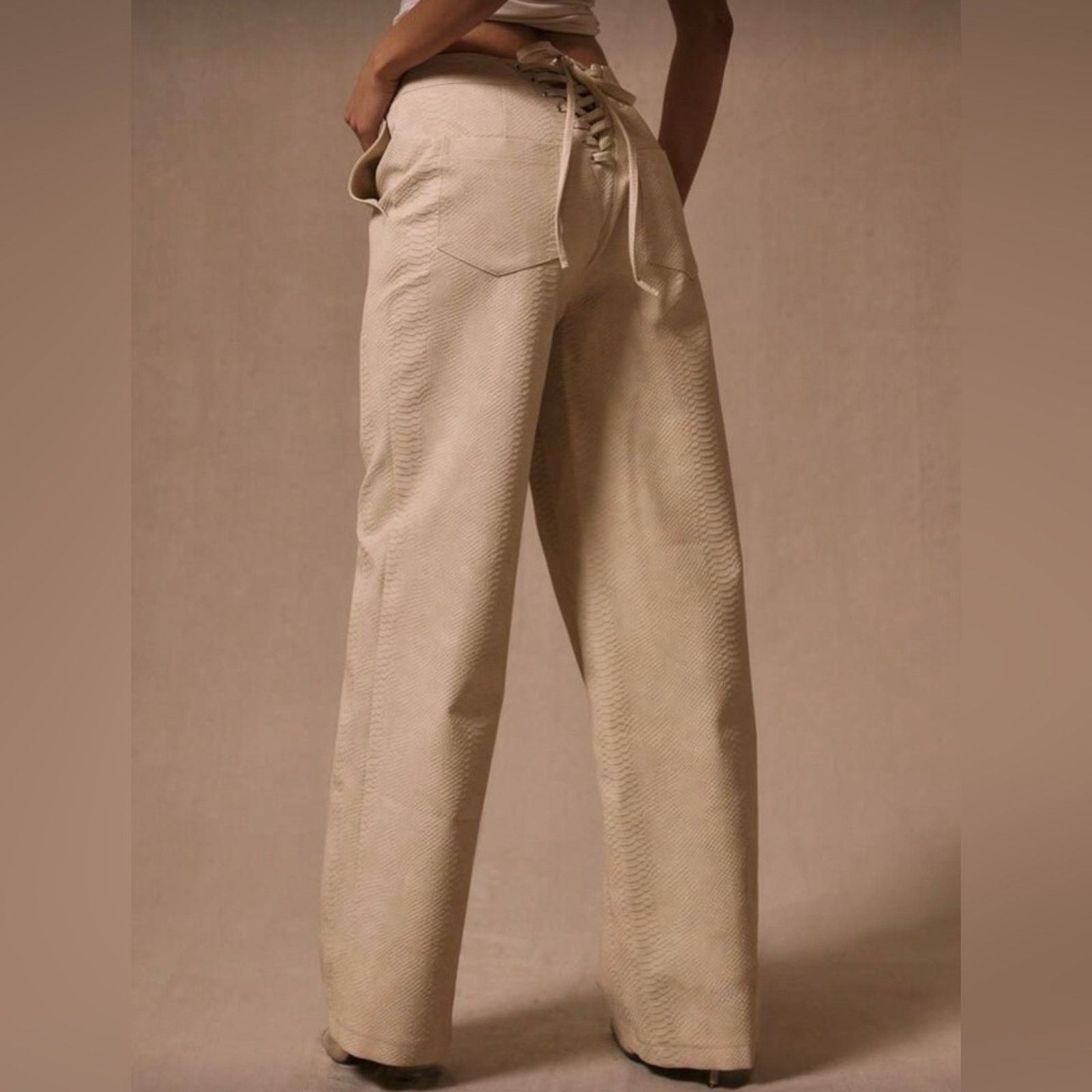 Other New Y2K Elegant Cream Faux Leather Pants size s Size 26" / US 2 / IT 38 - 4 Thumbnail