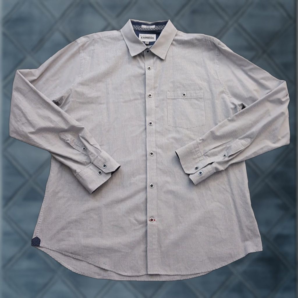 Express Express Shirt Mens XL Blue Check Long Sleeve Button-Up Cotton Size US XL / EU 56 / 4 - 1 Thumbnail