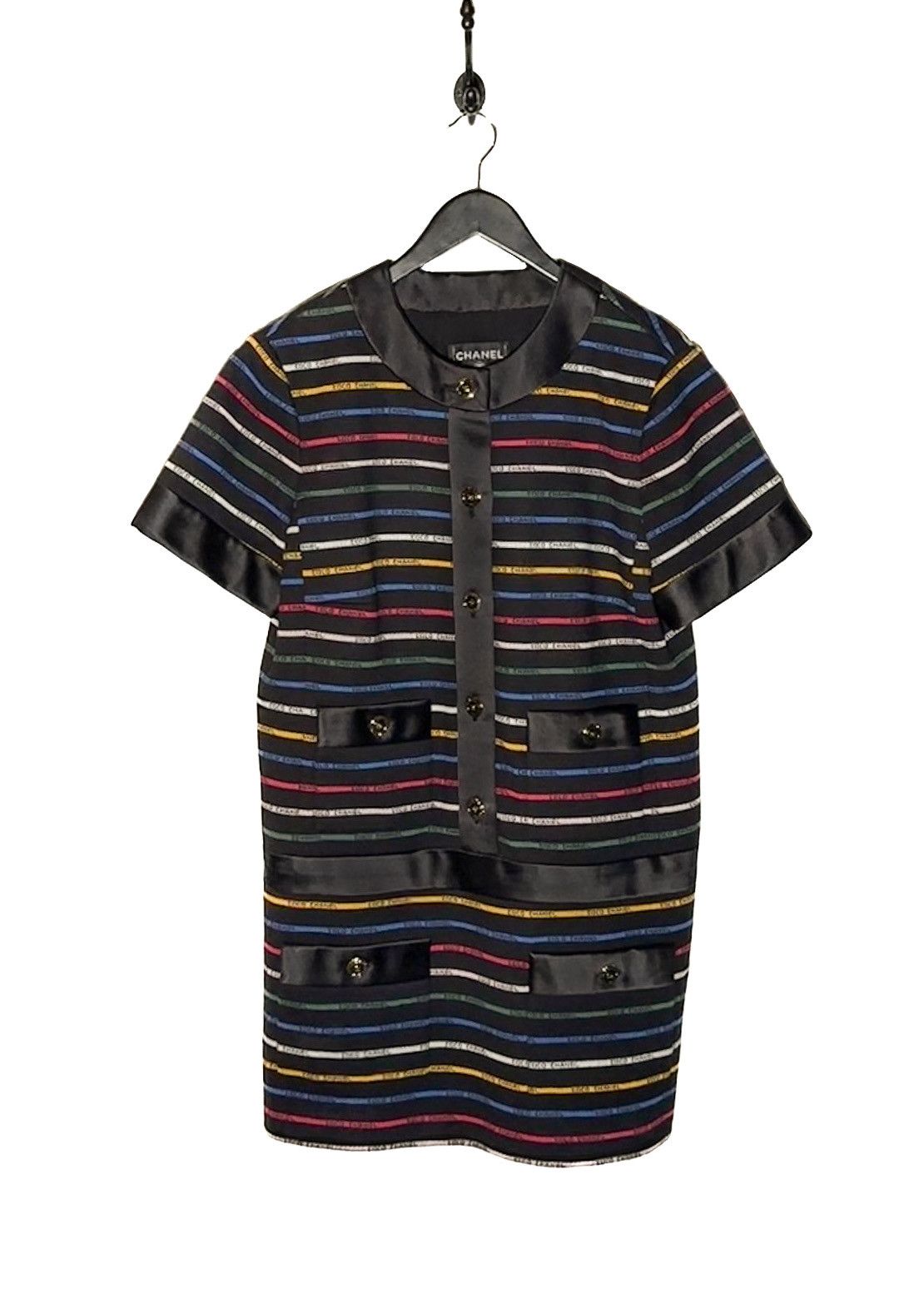 Chanel Chanel SS22 Runway Multicolour Striped Logo Black Mini Dress Size XXL / US 16-18 / IT 52-54 - 1 Thumbnail