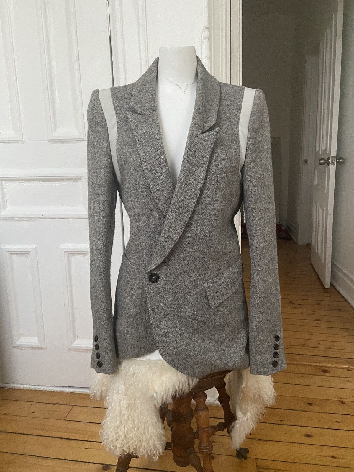 image of If Six Was Nine / Hyde Asymmetrical Wool Blazer in Grey, Women's (Size Small)