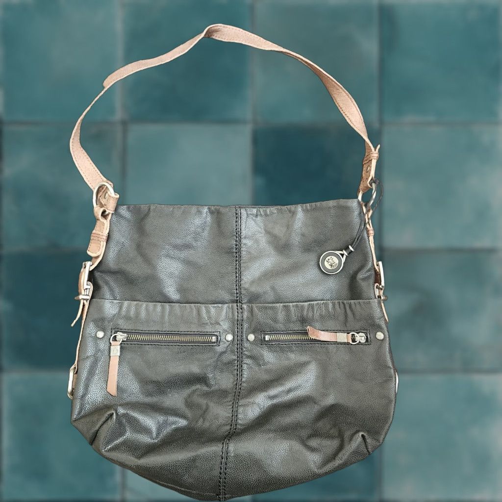The Sak The Sak Leather Shoulder Bag Black Tan Crossbody Women Magnetic Closure Solid Leather Shoulder Bag Ladies Crossbody Tan Black Size ONE SIZE - 1 Thumbnail