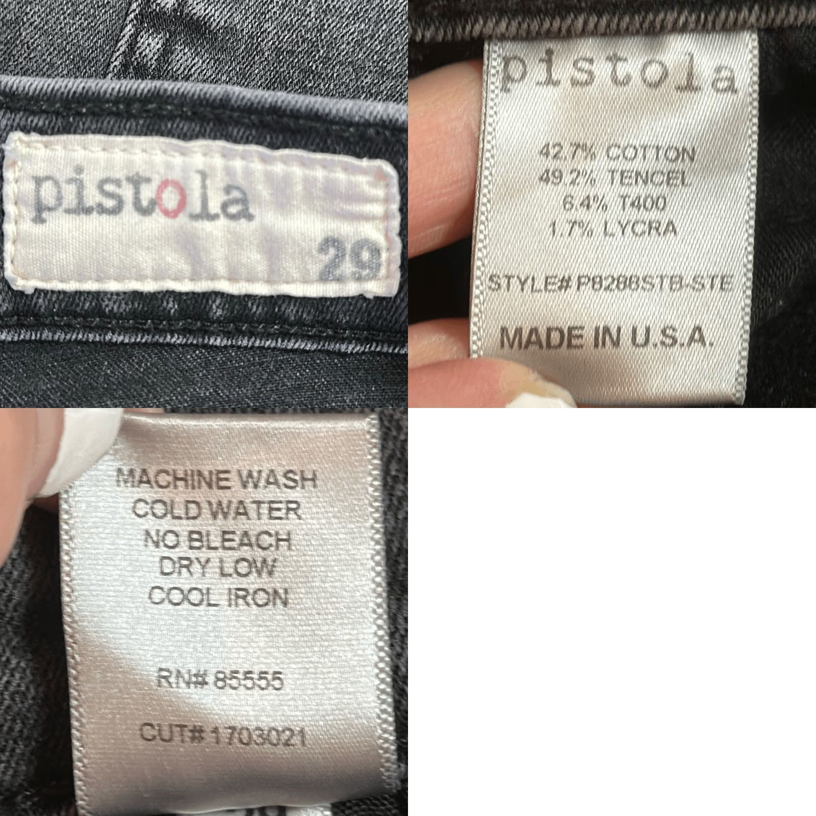 Pistola Pistola Womens Skinny Cropped Black Jeans W 29 Style P8288STB-STE Frayed Hem Ankle Cropped 25" Inseam 7" Leg Opening 10" Front Rise Jeans Womens Size 29" - 8 Thumbnail