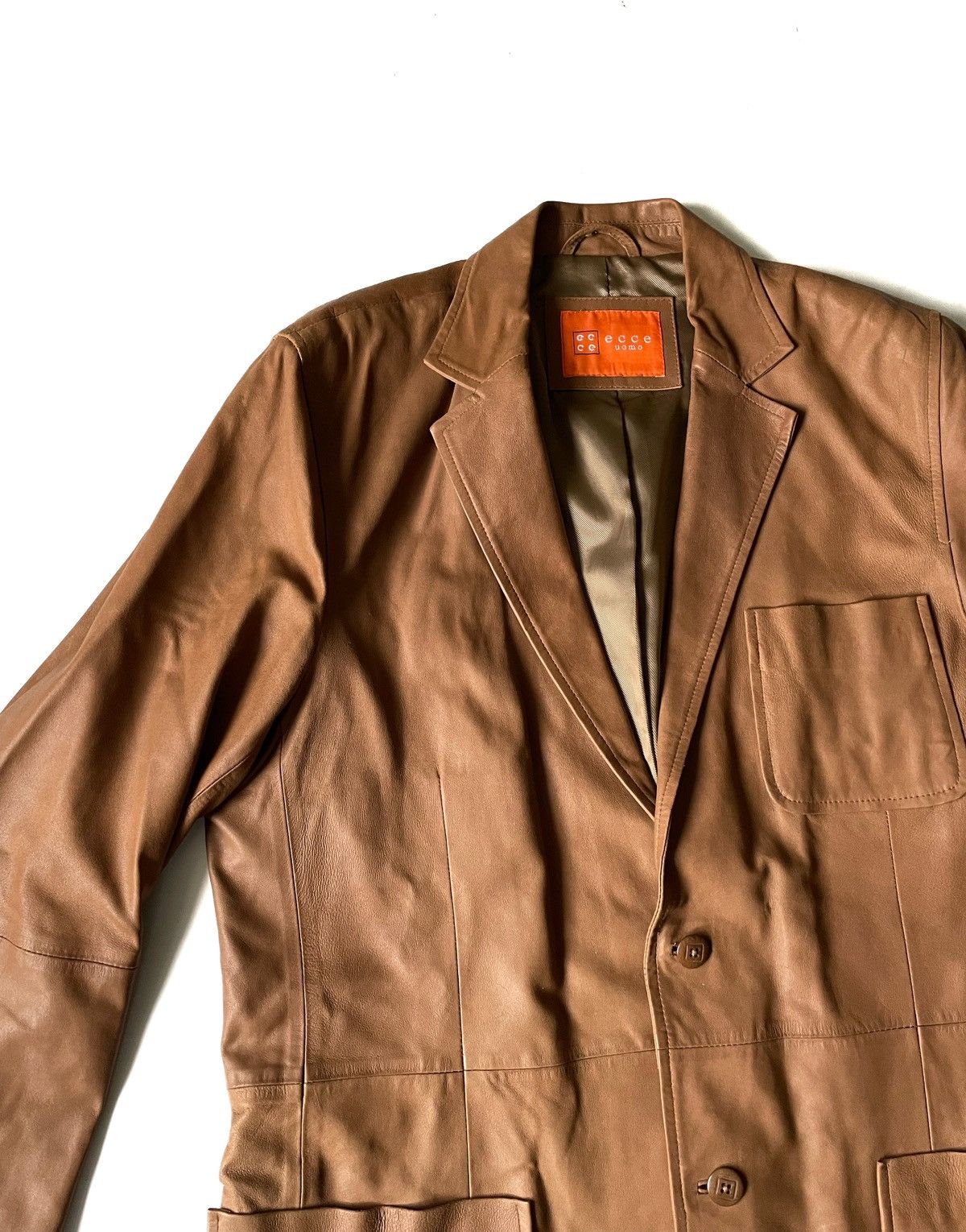 Leather Ecce Uomo Men Brown Goat Leather Blazer Size L Size 42R - 2 Thumbnail