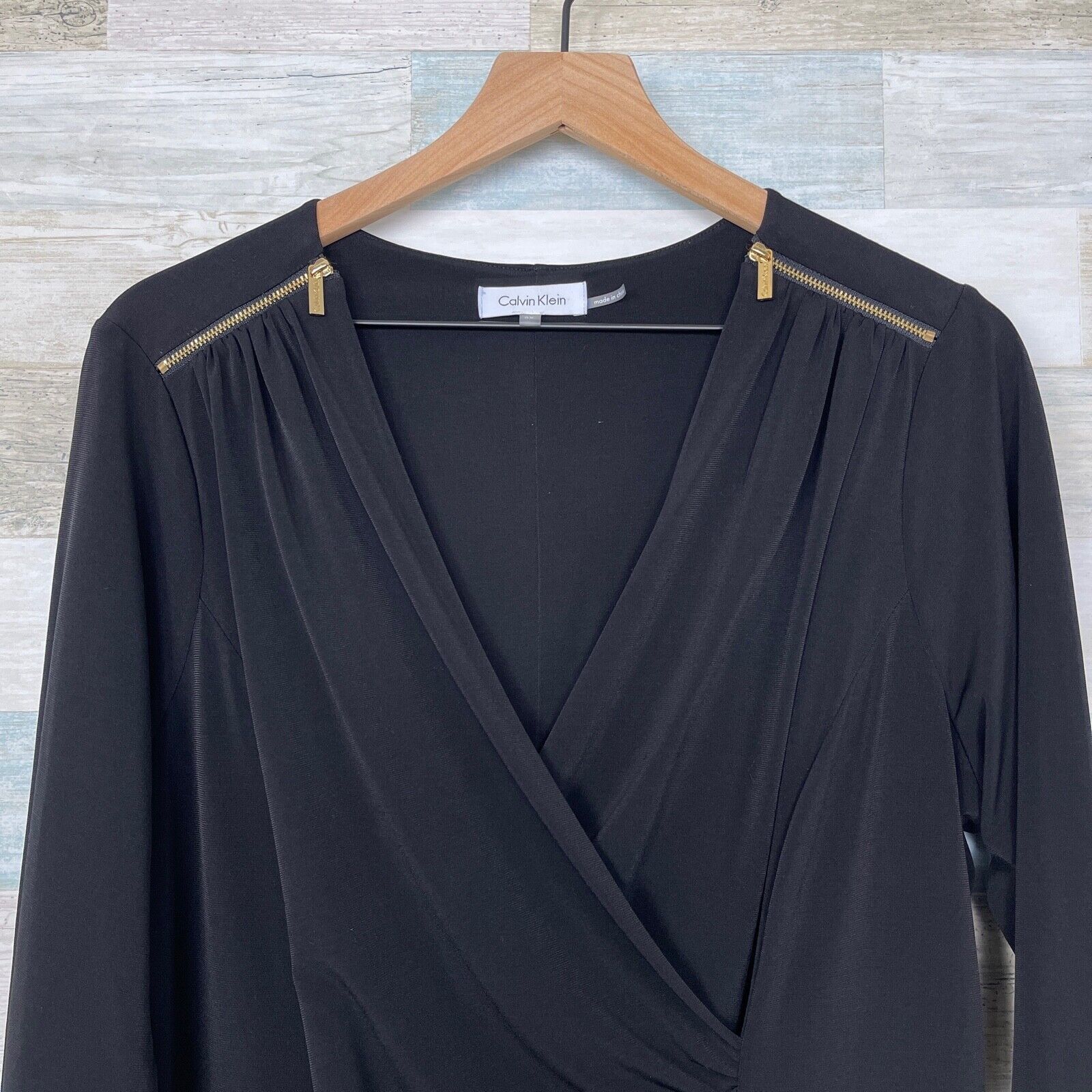 Calvin Klein Calvin Klein Ruched Faux Wrap Jersey Dress Black Zippers 0X Size XL / US 12-14 / IT 48-50 - 2 Thumbnail