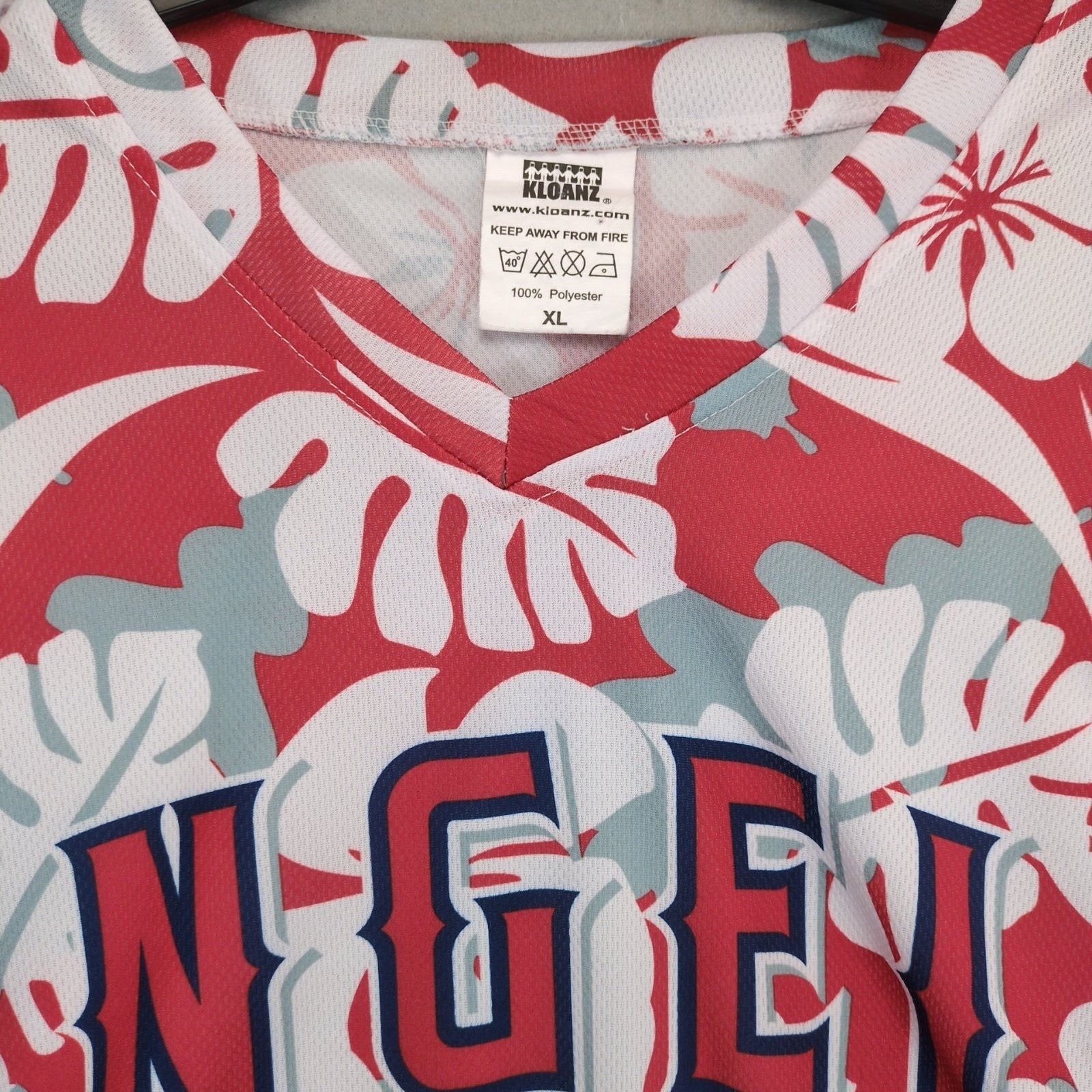 MLB Kloanz Los Angeles Angels Mens XL Red Hawaiian V-Neck Jersey Size US XL / EU 56 / 4 - 2 Thumbnail