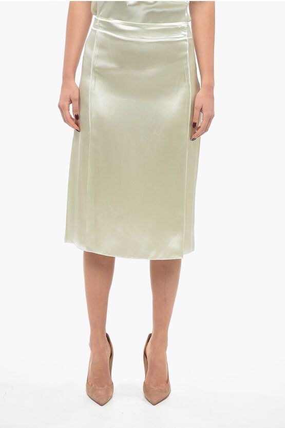 image of Bottega Veneta Satin Flared Skirt With Zipped Closure in Green, Women's (Size XS)