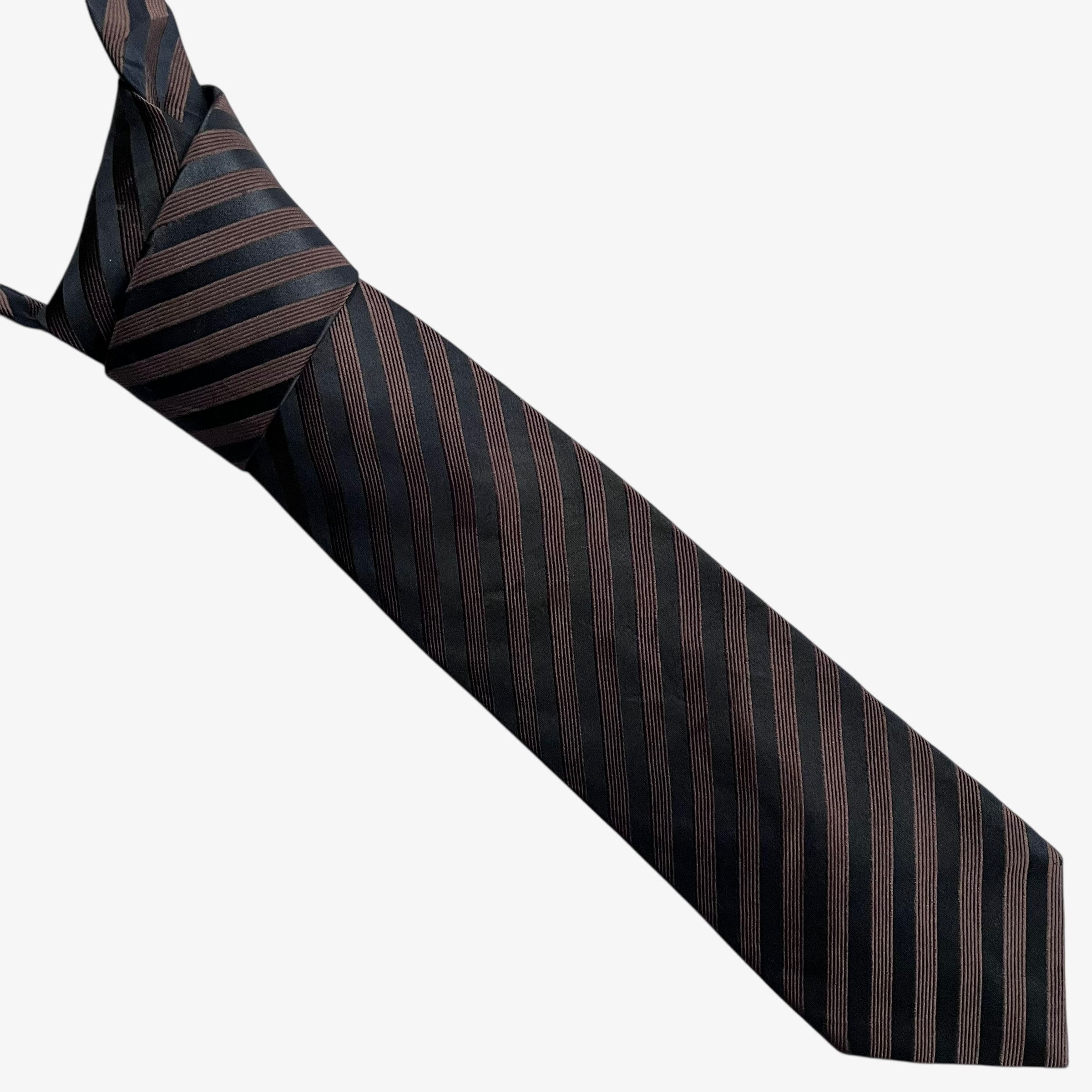 Hugo Boss Vintage 90s Hugo Boss Brown & Black Striped Silk Tie Size ONE SIZE - 1 Thumbnail