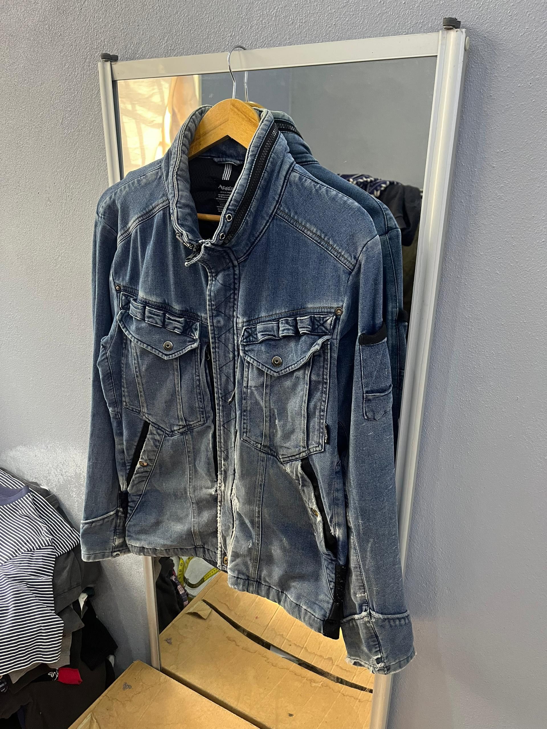 Japanese Brand FieldCore Distressed Workwear Denim Jacket Hidden Hood Size US M / EU 48-50 / 2 - 2 Thumbnail