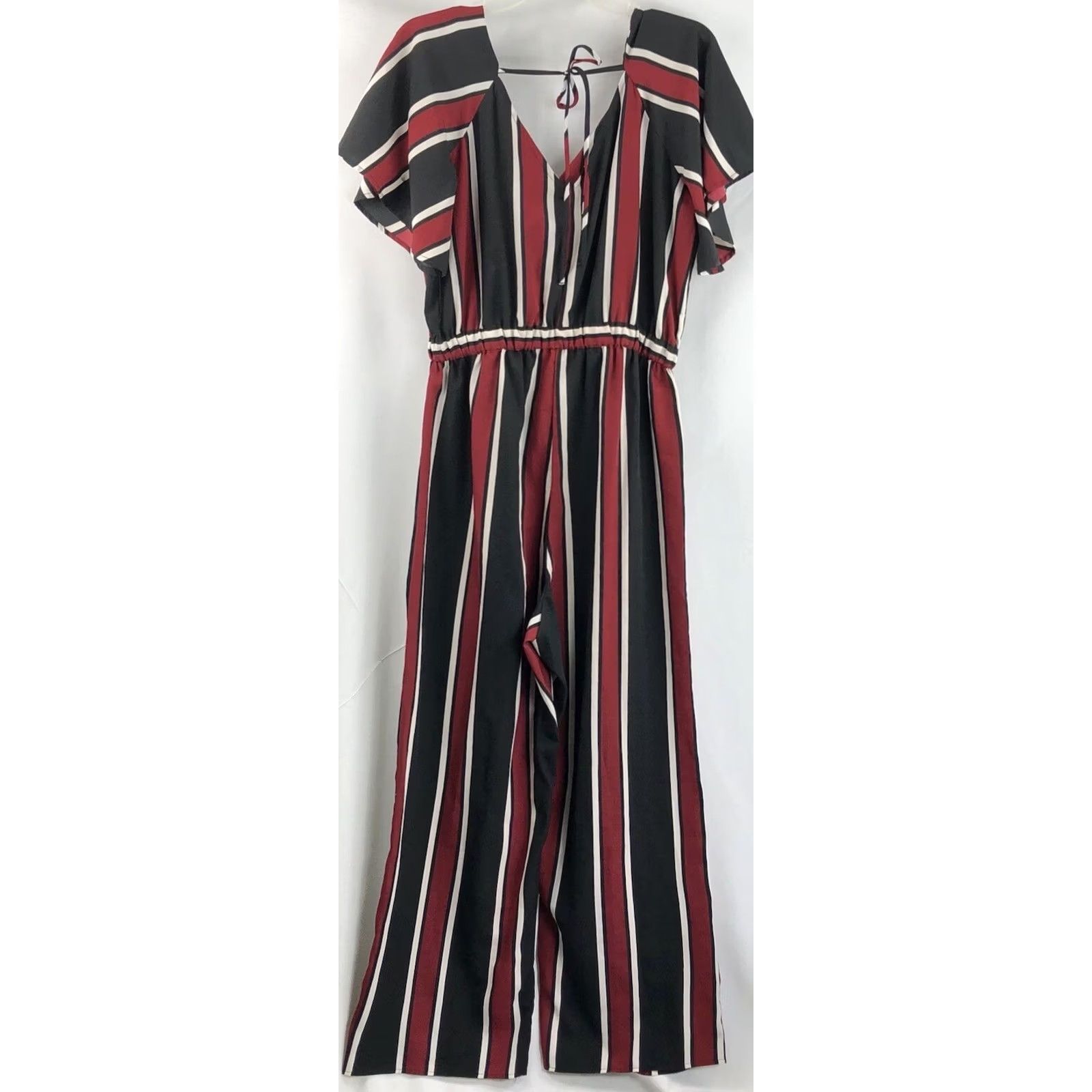 Etro Blush Retro Jumpsuit Shirt One-Piece L Red Black Stripe Flutter Sleeve Cinch Tie Waist 60s Bohemian Wide Leg Size L / US 10 / IT 46 - 2 Thumbnail