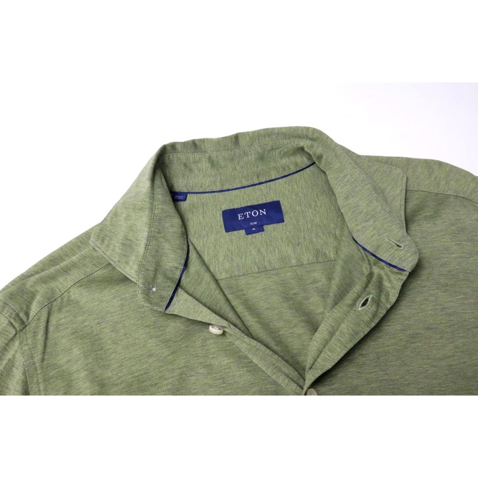 Eton Eton Shirt Mens XL Green Slim Jersey Men Cutaway Collar Stretch Button Size US XL / EU 56 / 4 - 4 Thumbnail