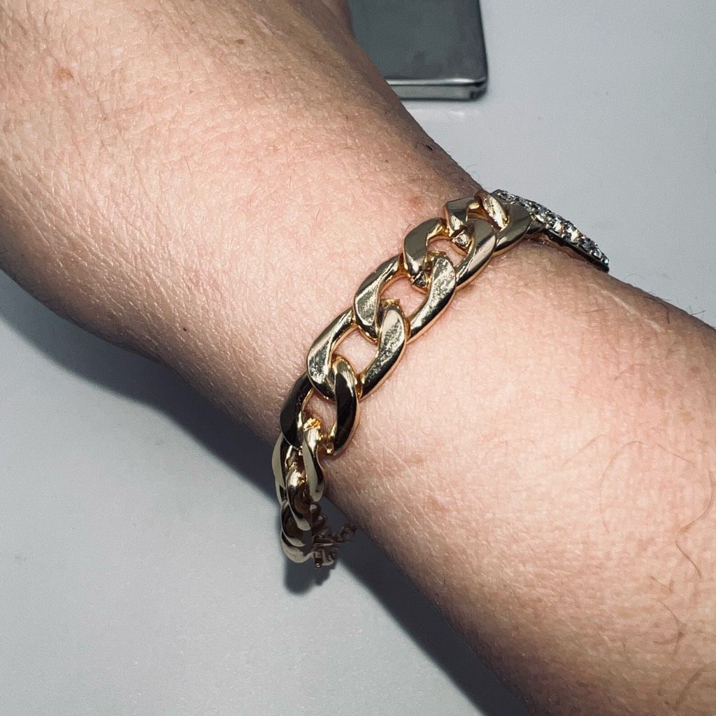 Other Gold Tone Cuban Link and Crystal Heart Bracelet Size ONE SIZE - 3 Thumbnail