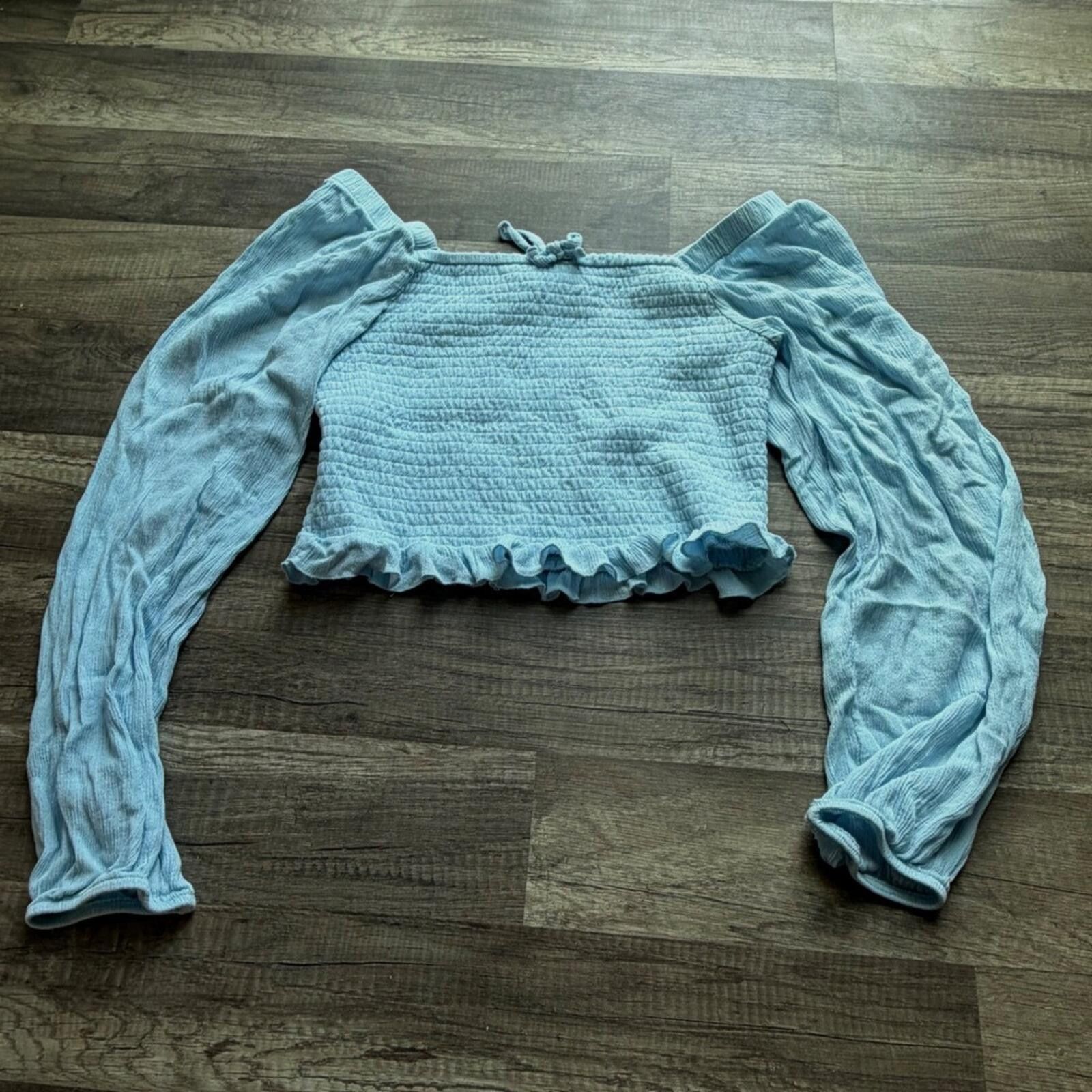 Other Celebrity Pink Womens Light Blue Smocked Crop Top Size M / US 6-8 / IT 42-44 - 1 Thumbnail
