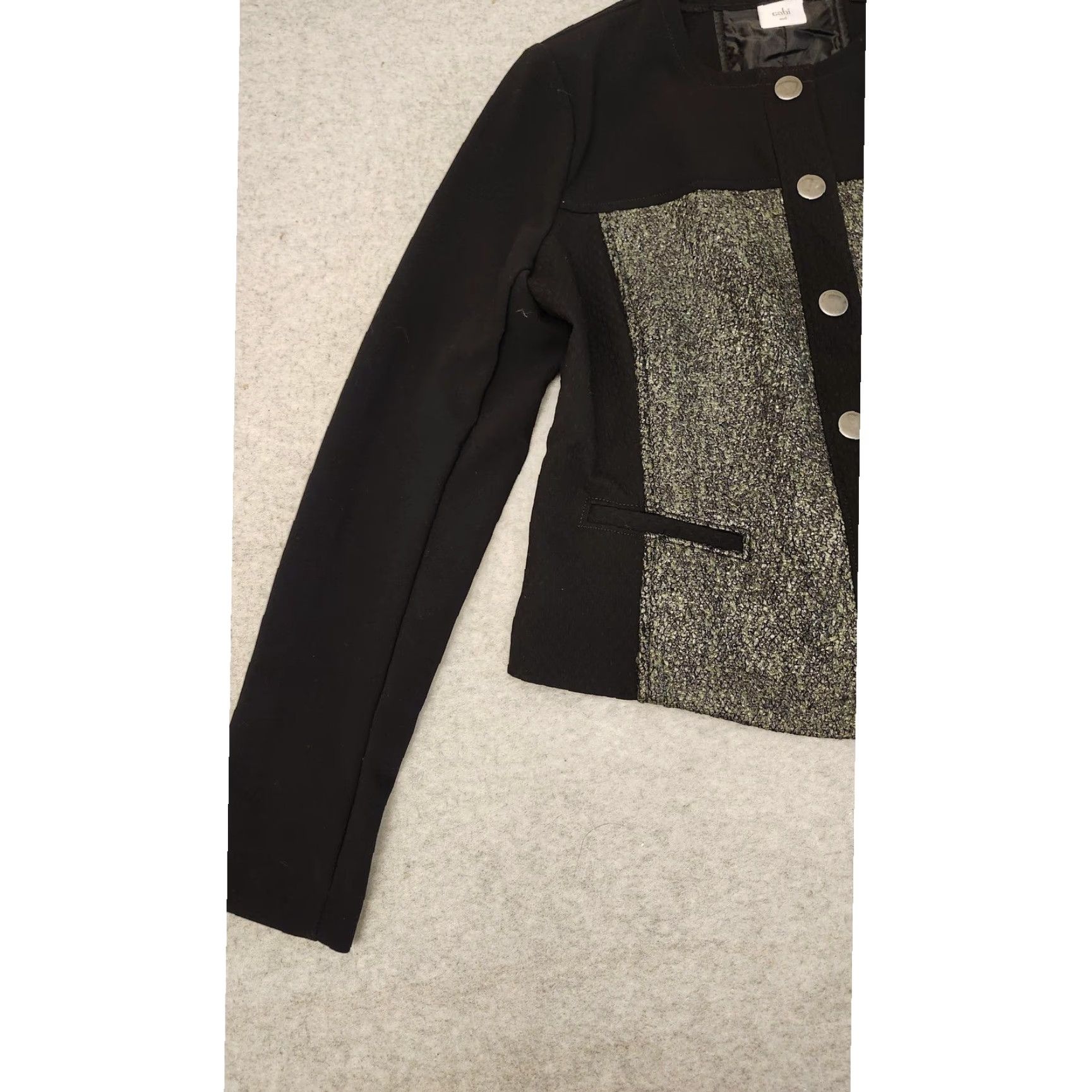 Vintage Cabi Blazer Womens Medium Black Metallic Tweed Snap Front Jacket Style 3036 Size M / US 6-8 / IT 42-44 - 4 Thumbnail