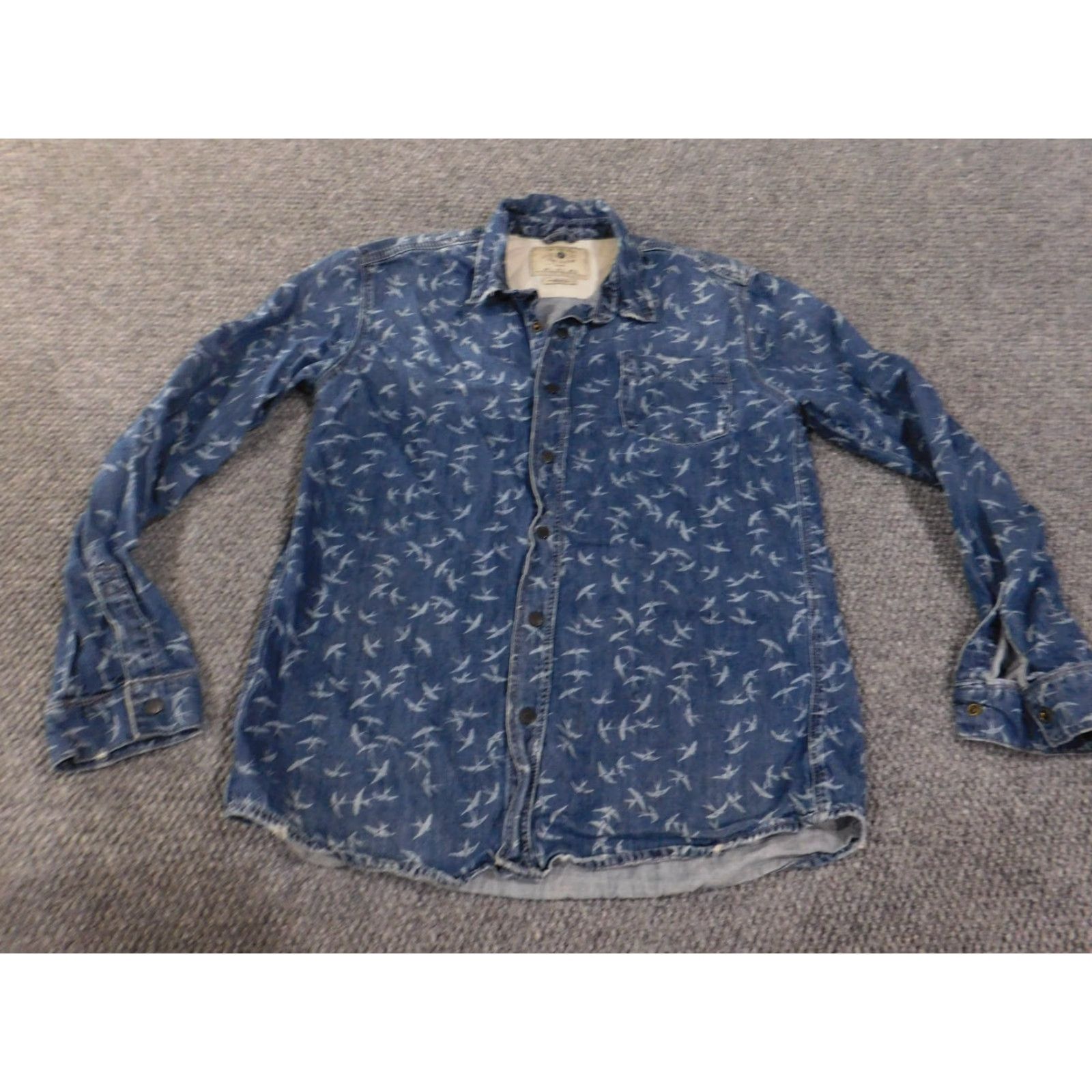 Zara Zara Shirt Denim Blue Slim Fit Long Sleeve Cotton Birds Print Button-Up Collared Button-Down Regular Size L Mens Size US L / EU 52-54 / 3 - 2 Thumbnail