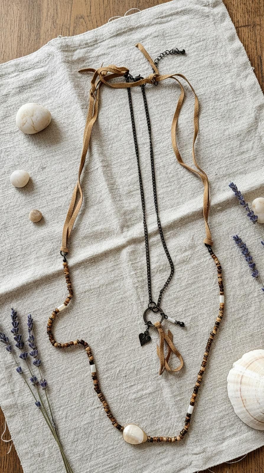 Other Dreamscape Necklace - Boho Wood Bead & Chain Heart Charm Size ONE SIZE - 2 Thumbnail