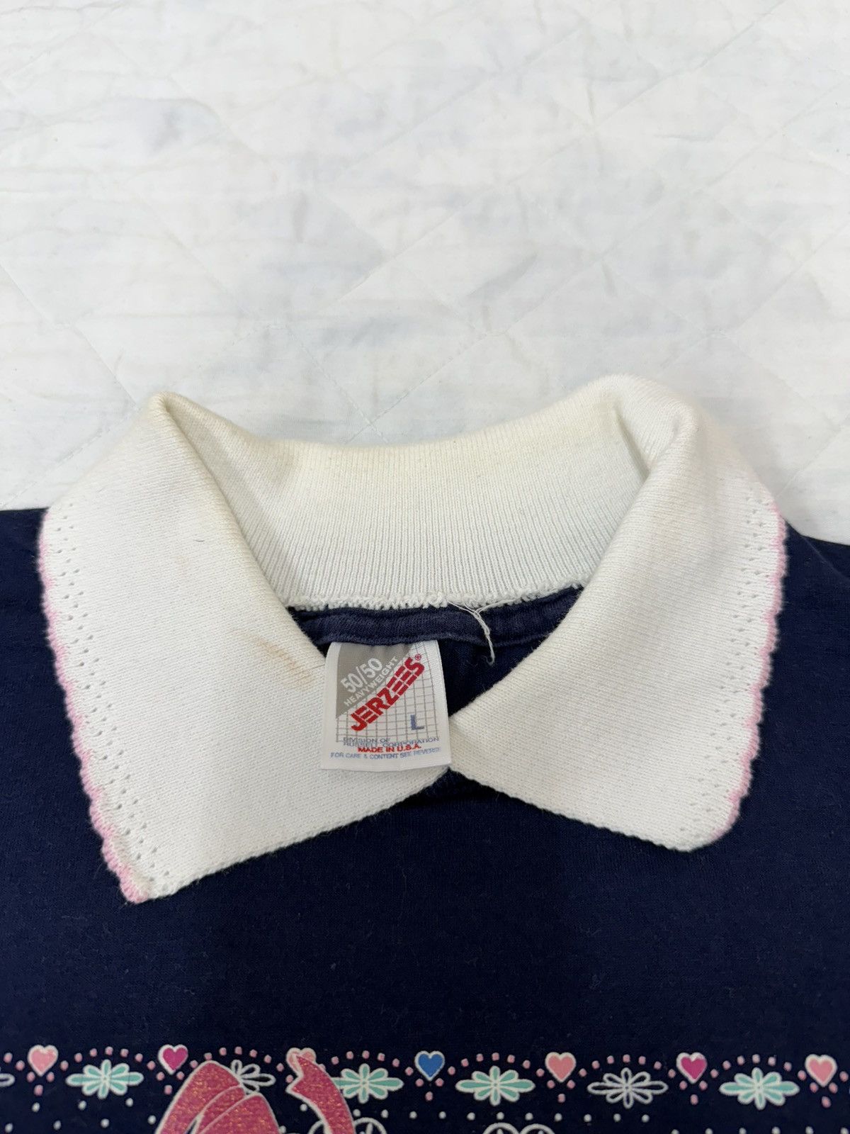 Jerzees Vintage 90s Patchwork Hearts Collared T-Shirt Size US L / EU 52-54 / 3 - 3 Thumbnail