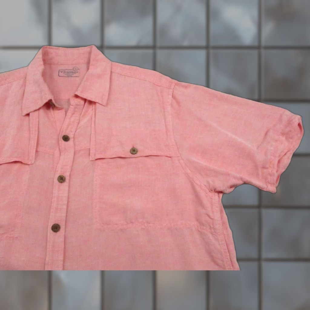 Pinko Caribbean Shirt Mens Large Pink Linen Rayon Short Sleeve Button Up Casual Shirt Size US L / EU 52-54 / 3 - 1 Thumbnail