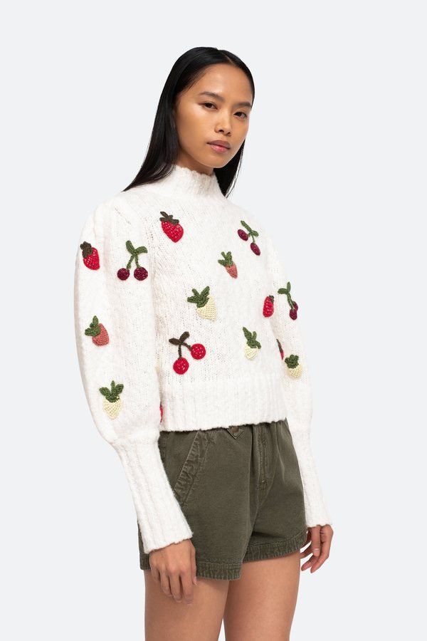 Sea New York SEA Reese Crochet Fruit Appliqué Wool Blend Sweater Size XS / US 0-2 / IT 36-38 - 5 Thumbnail