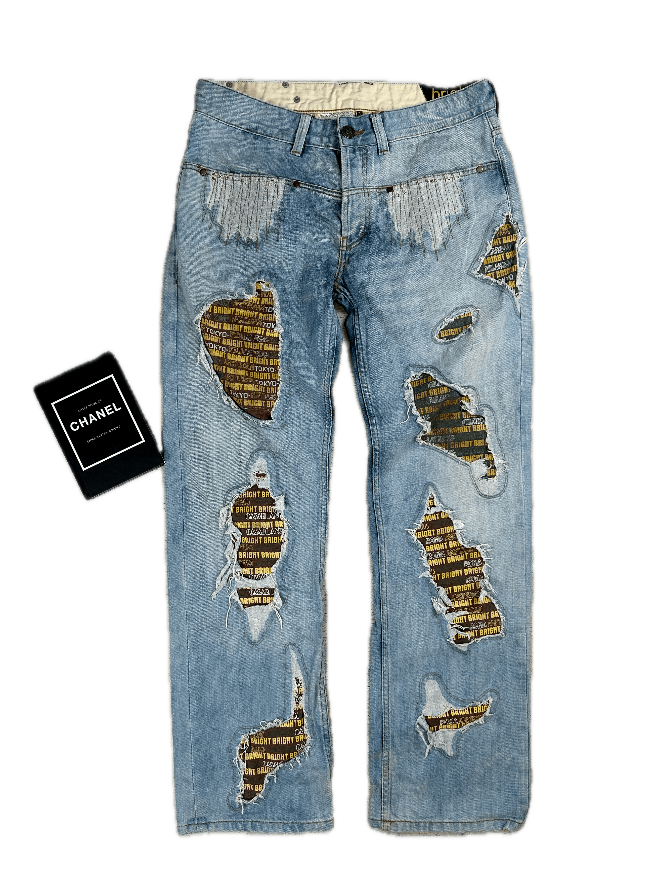 Japanese Brand Distressed Denim Jeans Patchwork Straight Leg Ripped Size US 34 / EU 50 - 1 Thumbnail