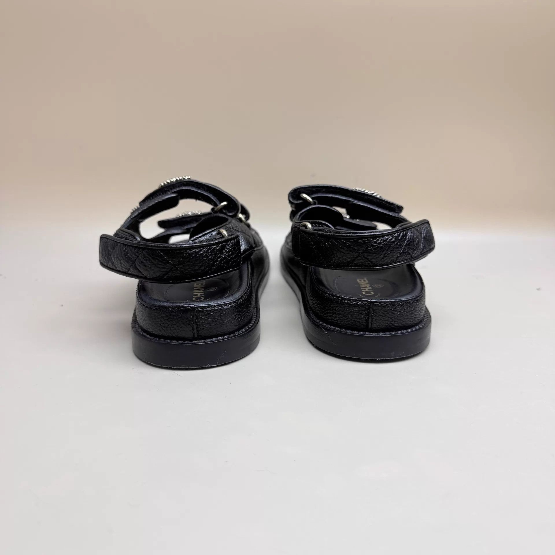 Chanel CHANEL Black Gold Chain CC Logo Litchi Sandals 36 99 New Size US 5.5 / IT 35.5 - 3 Thumbnail