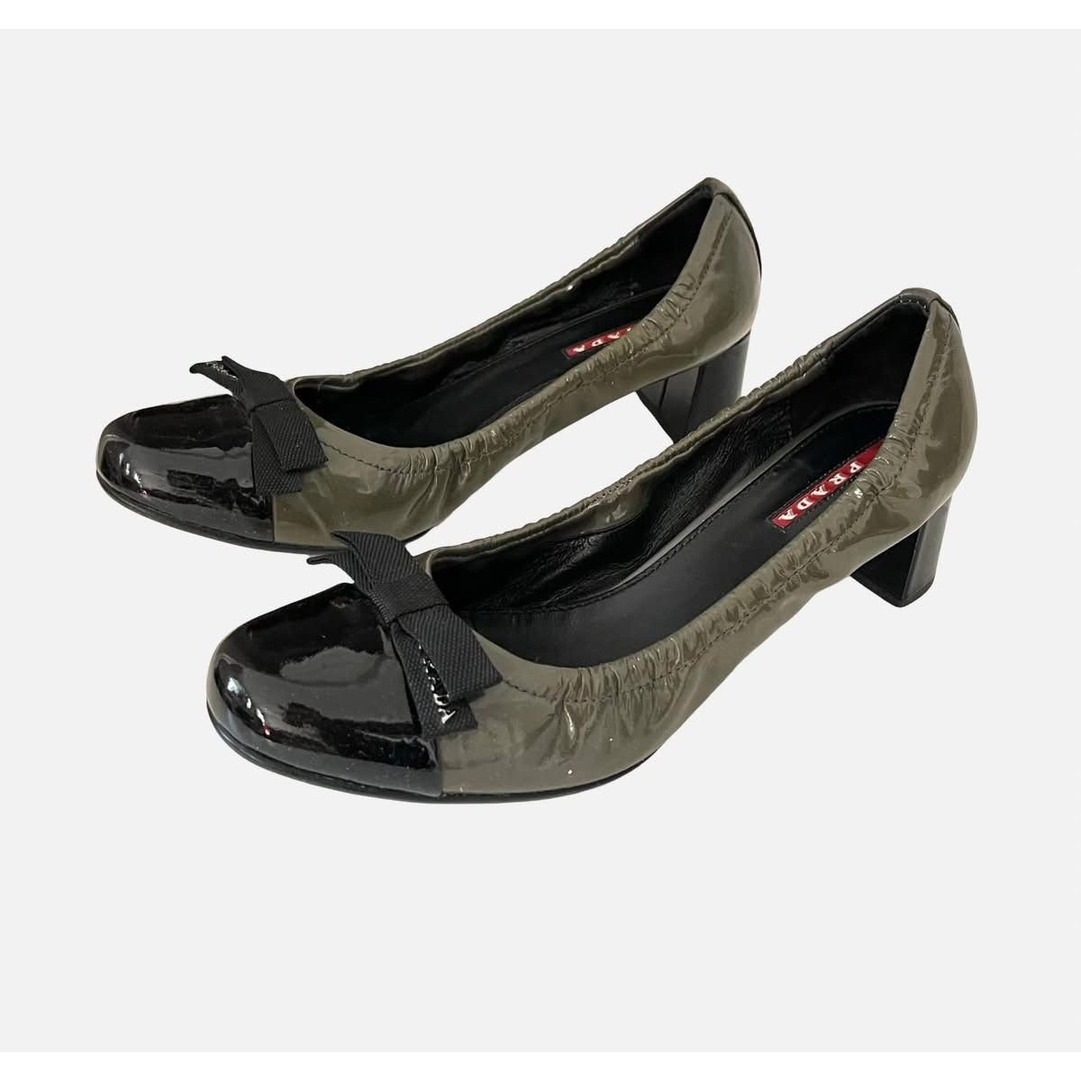 Prada PRADA size EU37 olive patent leather shoes with bow in very Size US 7 / IT 37 - 1 Thumbnail