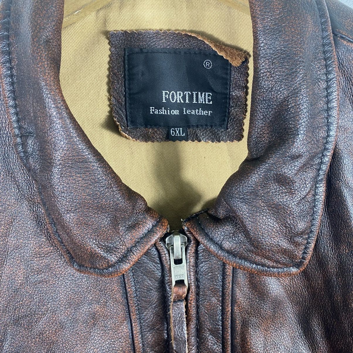 Genuine Leather × Leather Vintage Fortime Fashion Leather Zipper Jacket Size US XL / EU 56 / 4 - 6 Thumbnail