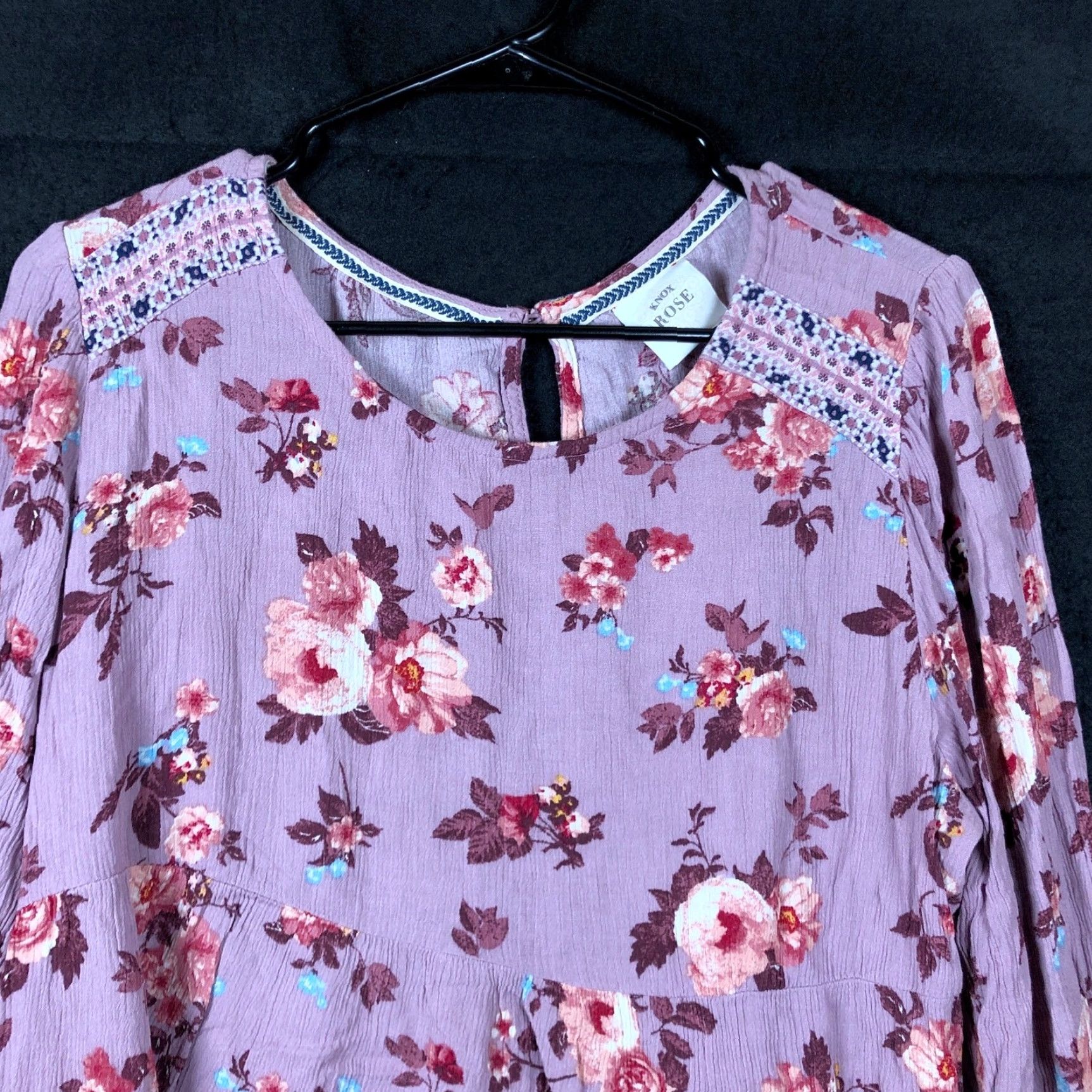 Vintage Knox Rose Womens Blouse Purple Floral Crew Neck Long Sleeve Large Size L / US 10 / IT 46 - 2 Thumbnail