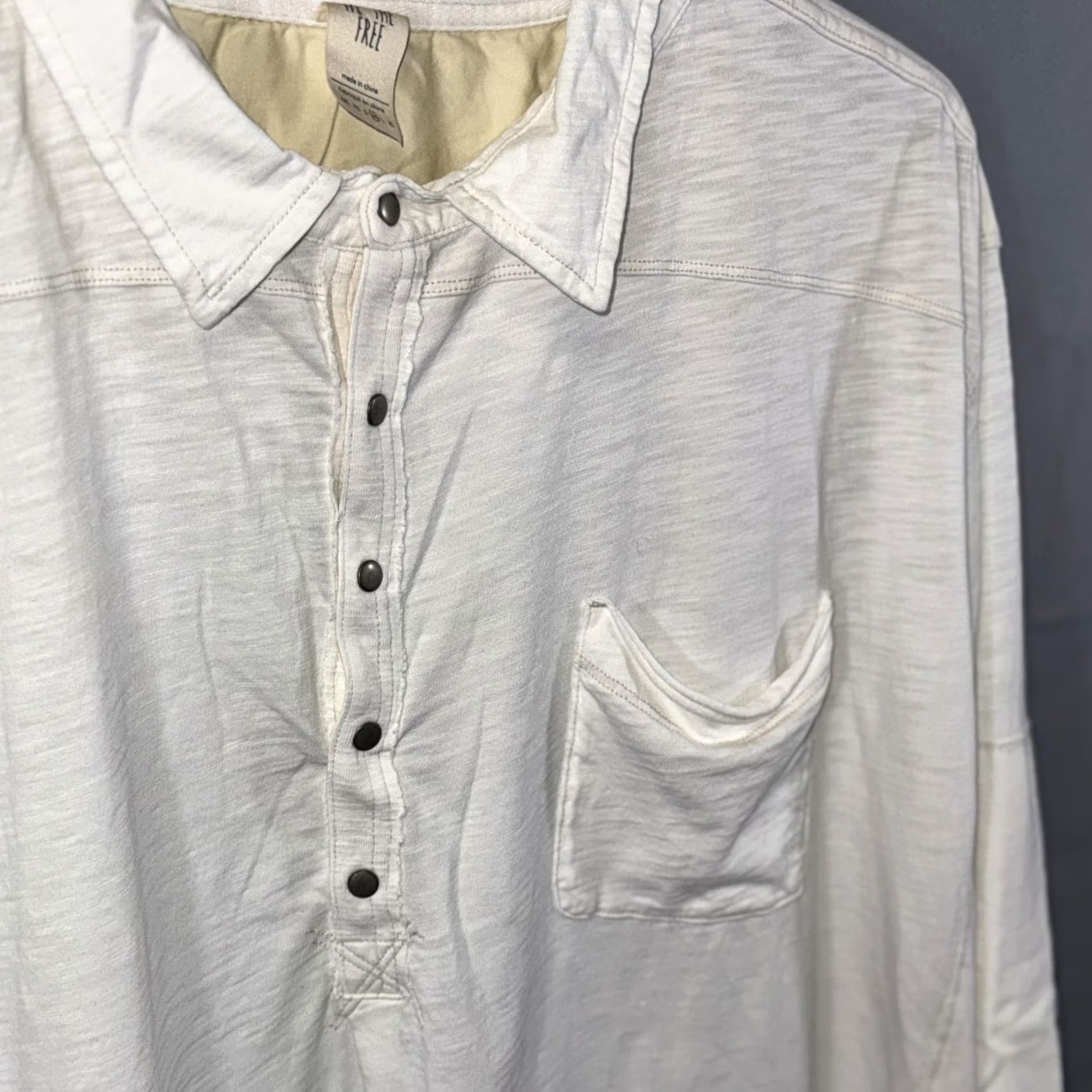 Vintage VINTAGE We The Free Shirt Womens M Ivory Tunic Oversized Cotton Henley Popover Buttoned Collared Size M / US 6-8 / IT 42-44 - 3 Thumbnail
